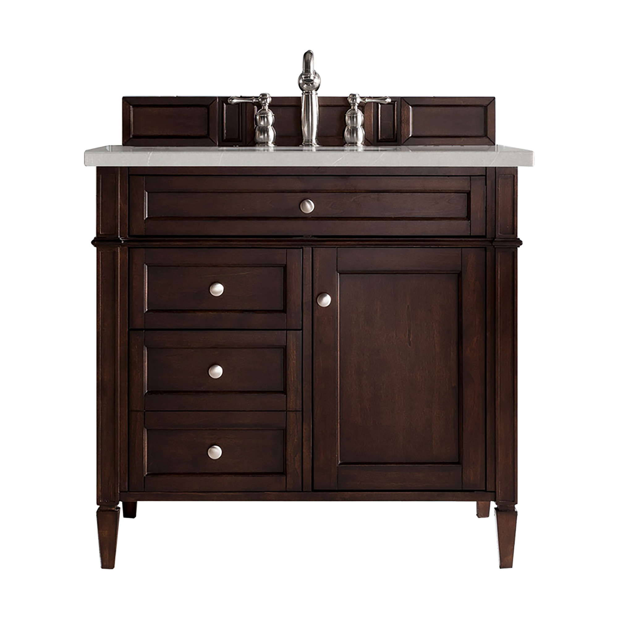 James Martin 650-V36-BNM-3ESR Brittany 36" Burnished Mahogany Single Vanity w/ 3 CM Eternal Serena Quartz Top