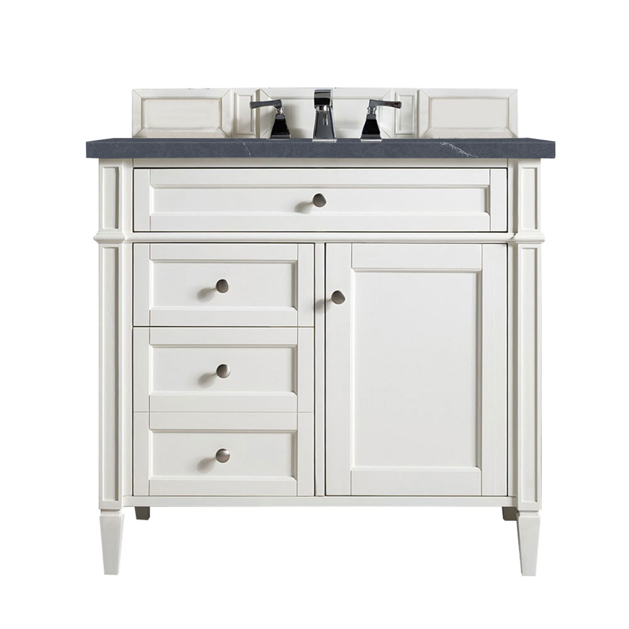 James Martin 650-V36-BW-3CSP Brittany 36" Bright White Single Vanity w/ 3 CM Charcoal Soapstone Quartz Top