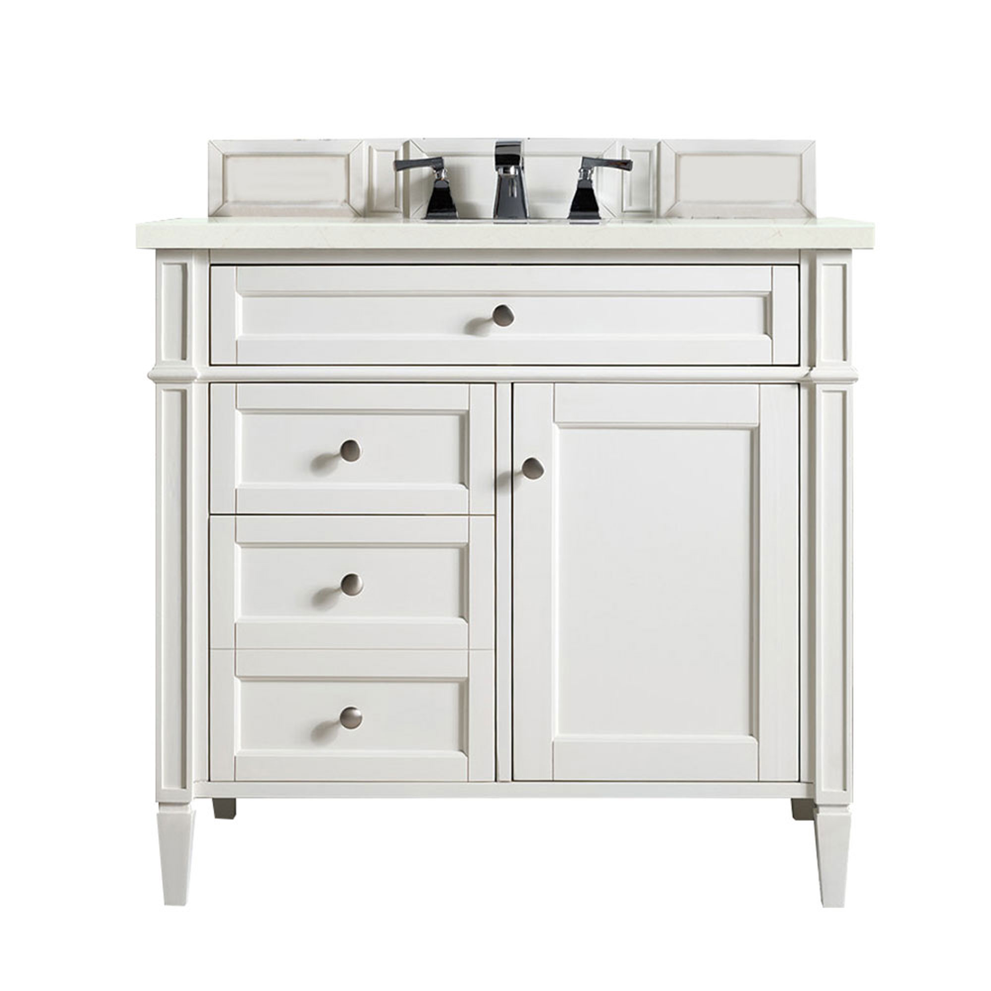 James Martin 650-V36-BW-3EMR Brittany 36" Bright White Single Vanity w/ 3 CM Eternal Marfil Quartz Top