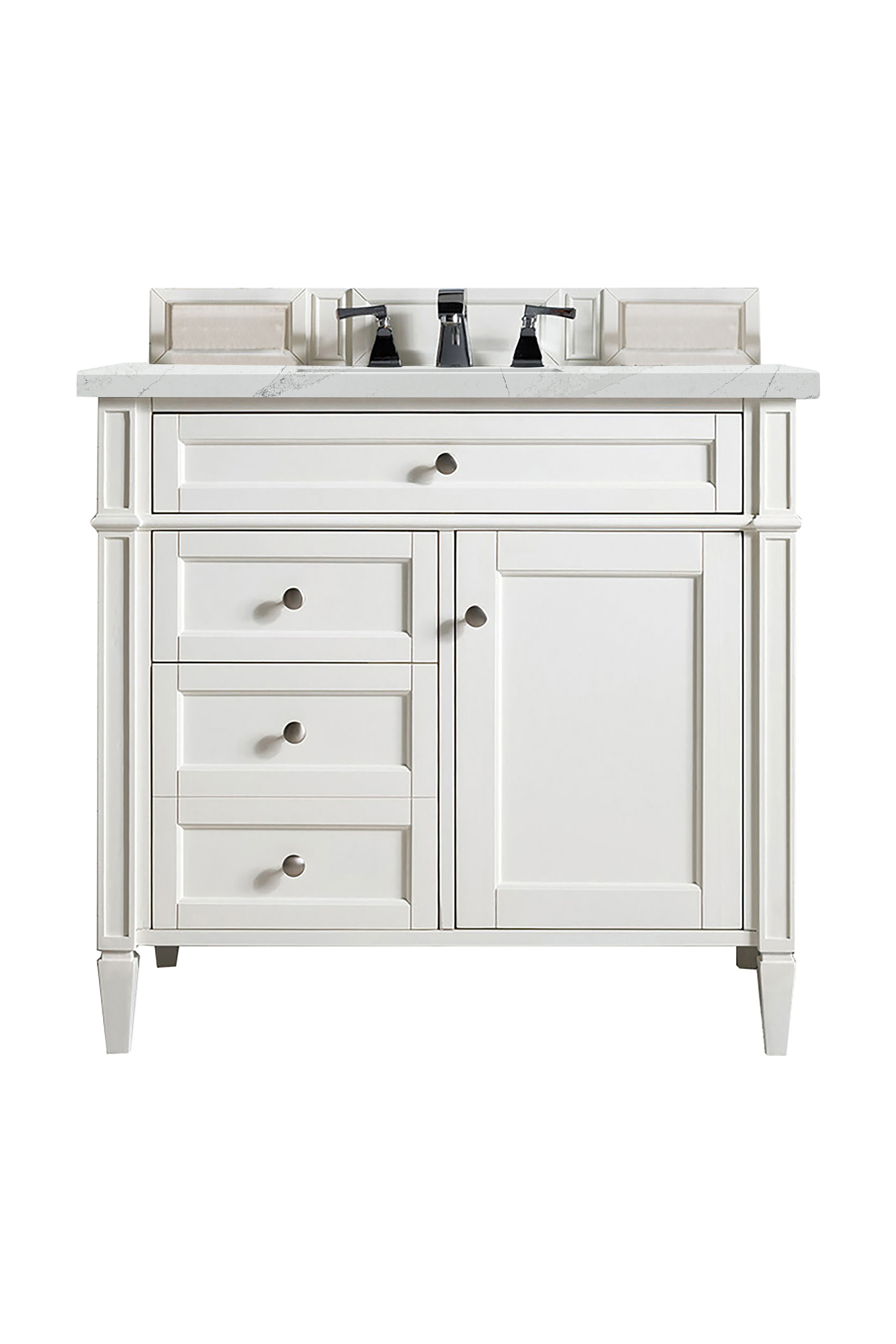 James Martin 650-V36-BW-3ENC Brittany 36" Bright White Single Vanity w/ 3 CM Ethereal Noctis Quartz Top