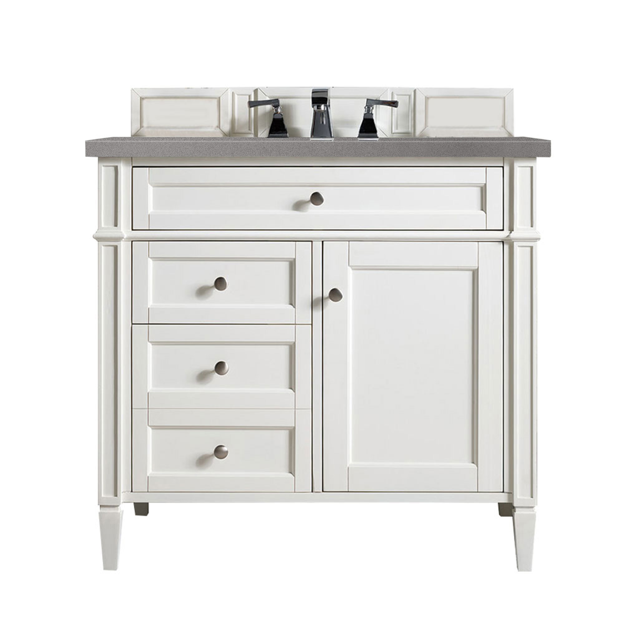 James Martin 650-V36-BW-3GEX Brittany 36" Bright White Single Vanity w/ 3 CM Grey Expo Quartz Top