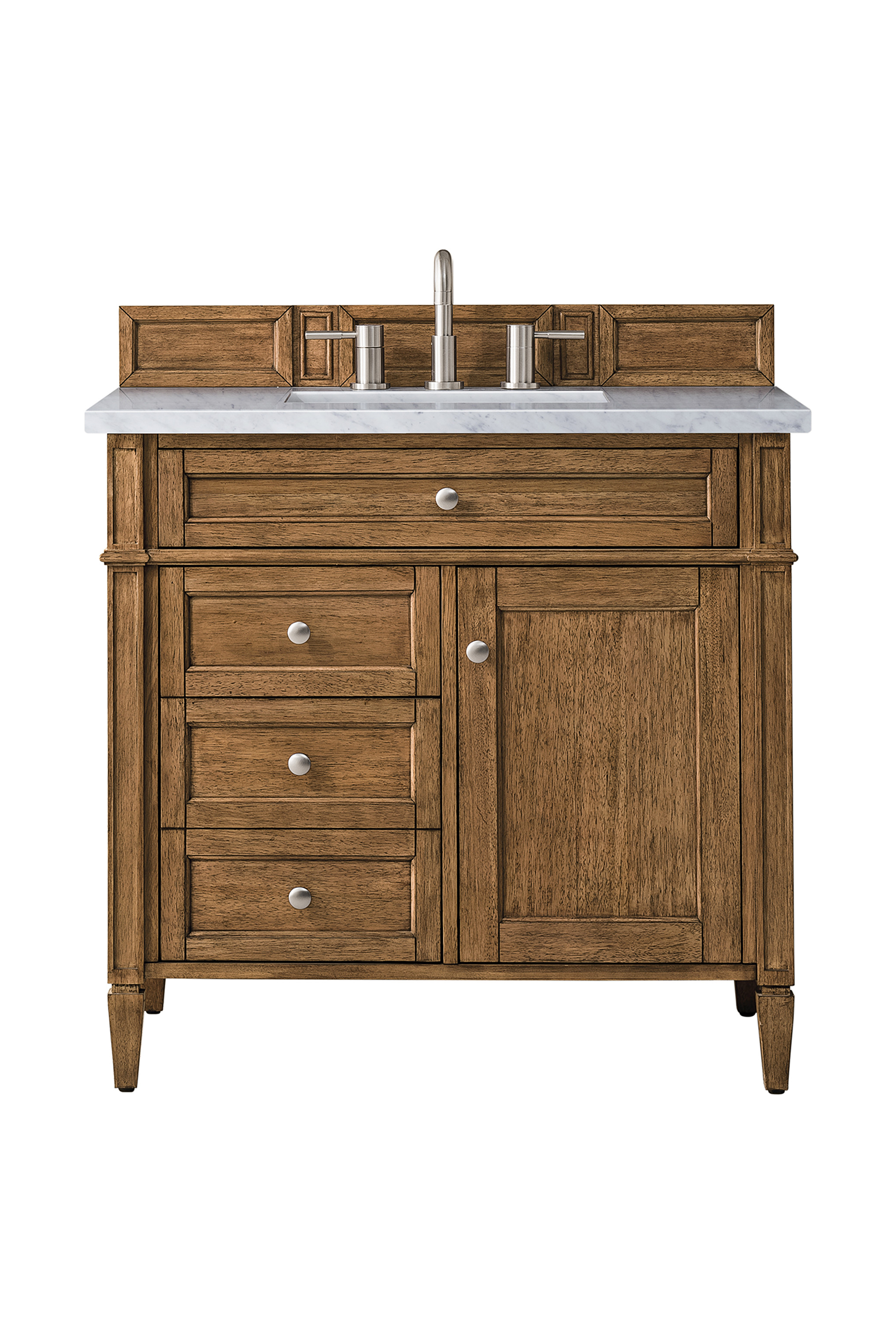 James Martin 650-V36-SBR-3AF Brittany 36" Saddle Brown Single Vanity w/ 3 CM Arctic Fall Solid Surface Top