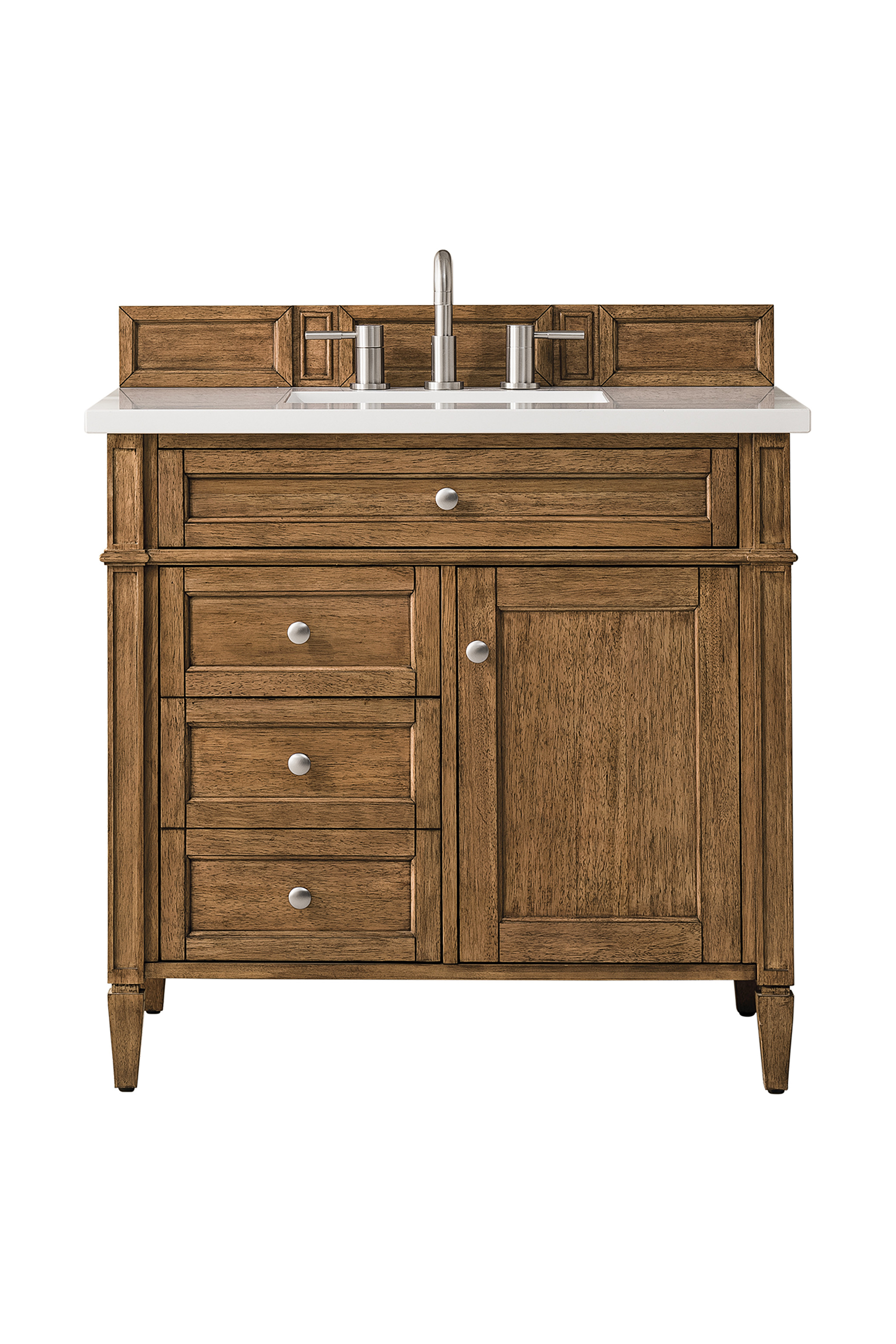 James Martin 650-V36-SBR-3CLW Brittany 36" Saddle Brown Single Vanity w/ 3 CM Classic White Quartz Top