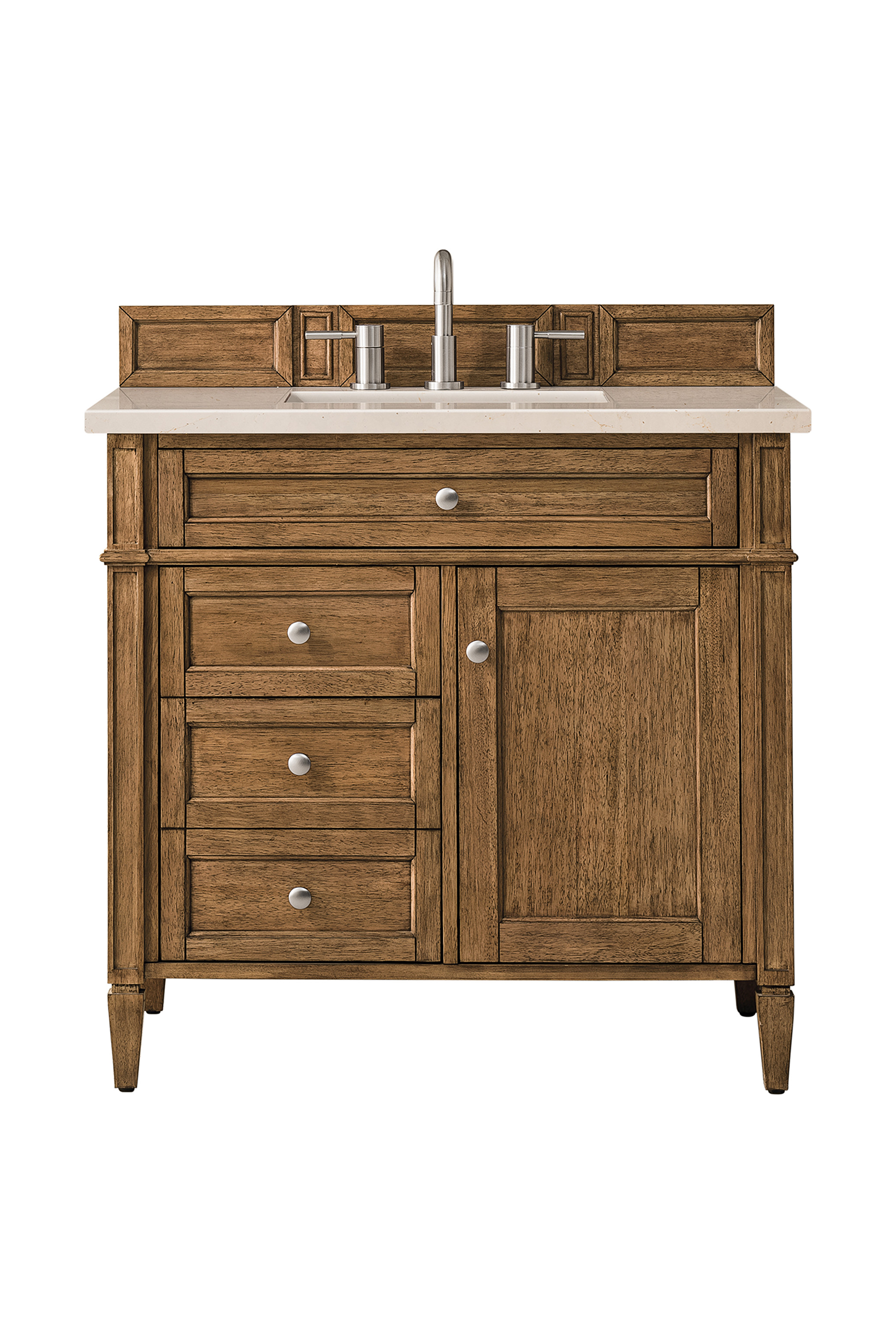 James Martin 650-V36-SBR-3EMR Brittany 36" Saddle Brown Single Vanity w/ 3 CM Eternal Marfil Quartz Top