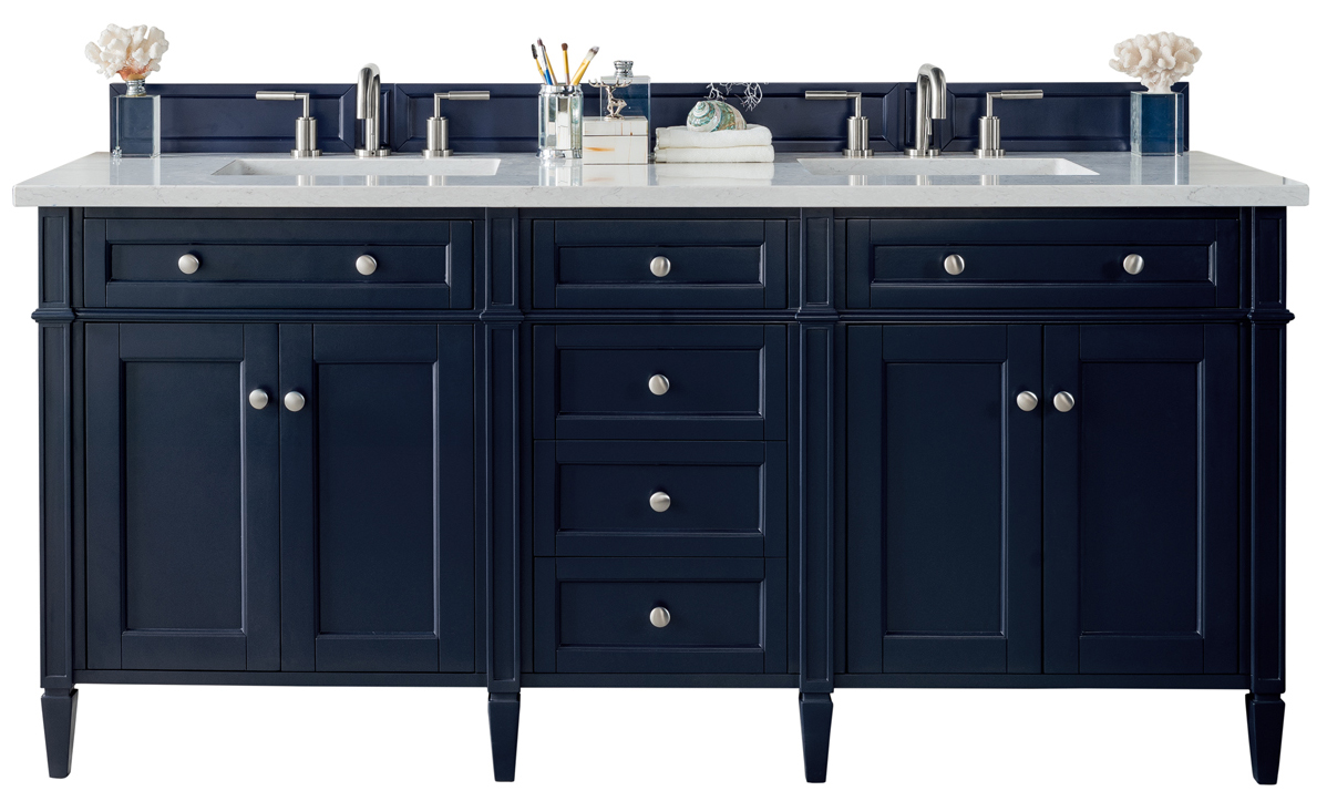 James Martin 650-V72-VBL-3AF Brittany 72" Victory Blue Double Vanity w/ 3 CM Arctic Fall Solid Surface Top