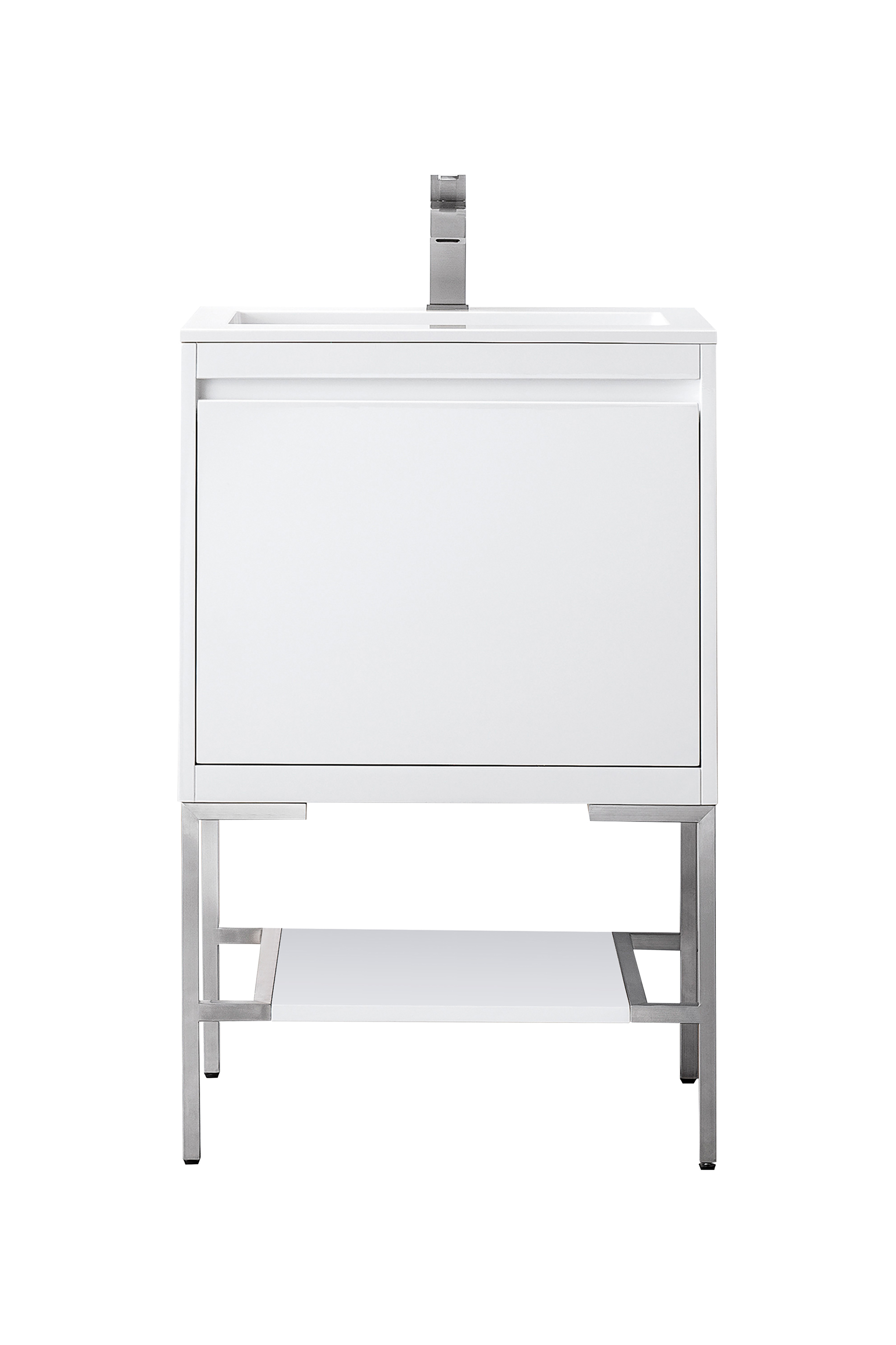 James Martin 801V23.6GWBNKGW Milan 23.6" Single Vanity Cabinet, Glossy White, Brushed Nickel w/Glossy White Composite Top