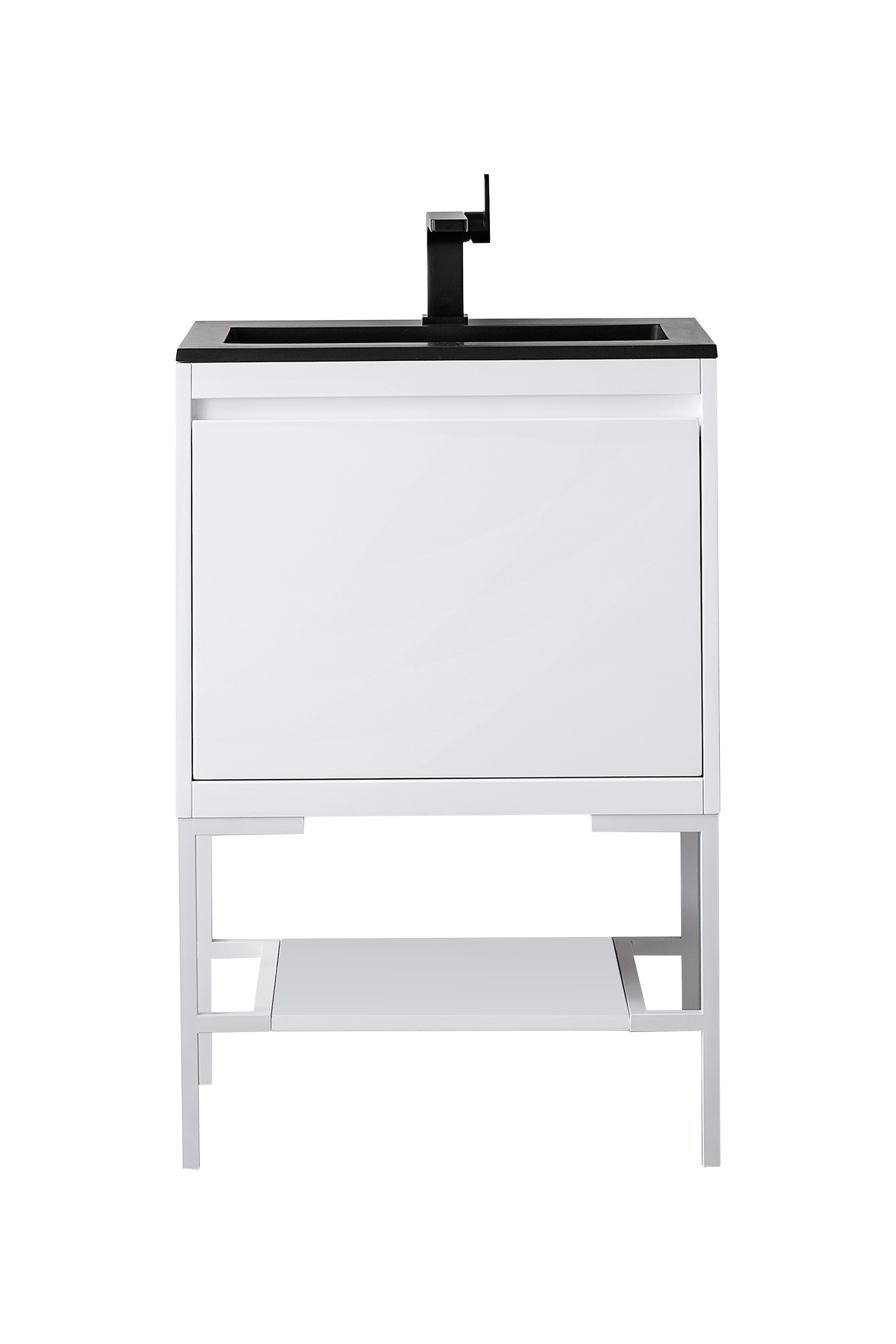 James Martin 801V23.6GWGWCHB Milan 23.6" Single Vanity Cabinet, Glossy White, Glossy White w/Charcoal Black Composite Top