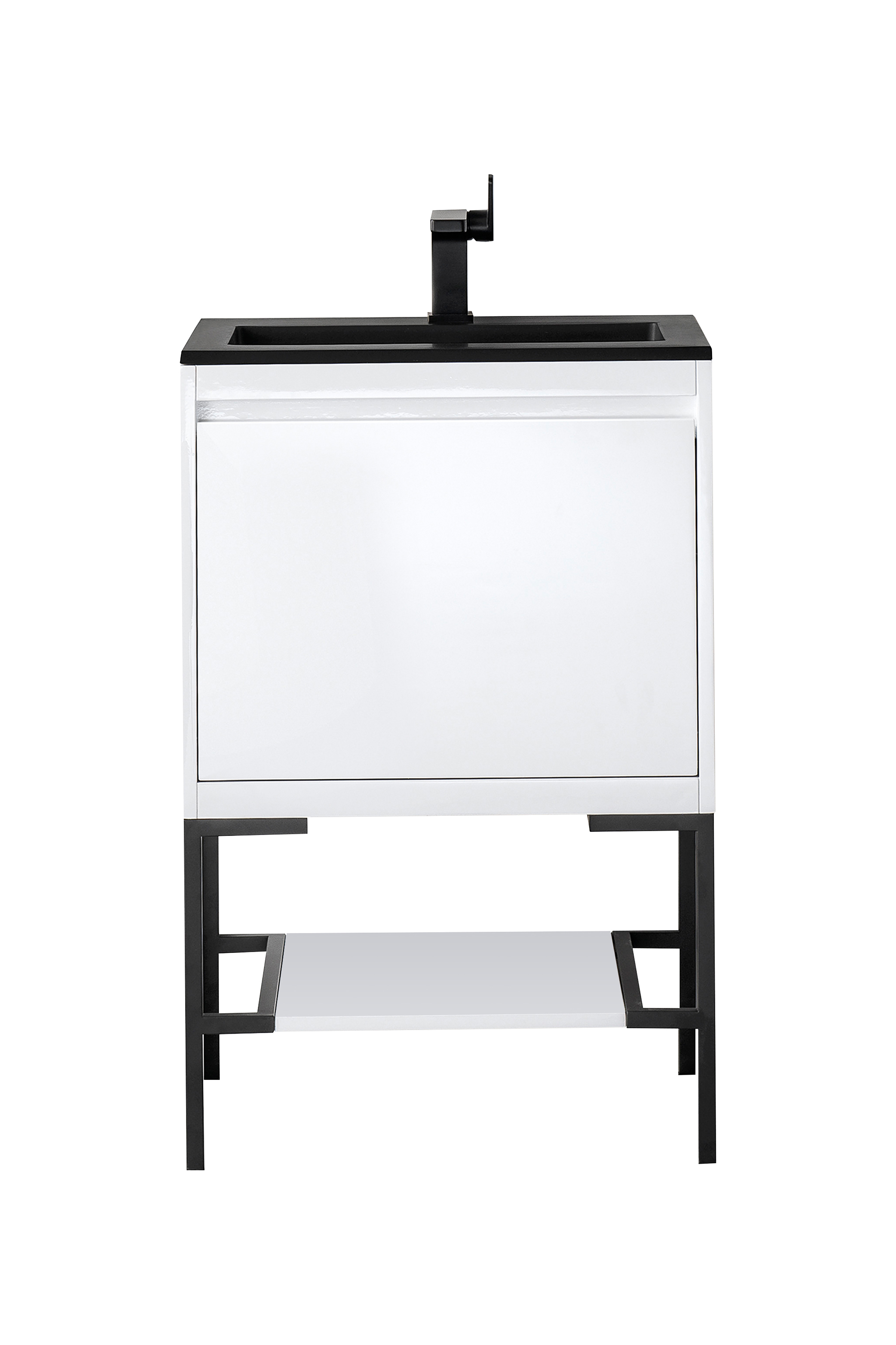 James Martin 801V23.6GWMBKCHB Milan 23.6" Single Vanity Cabinet, Glossy White, Matte Black w/Charcoal Black Composite Top
