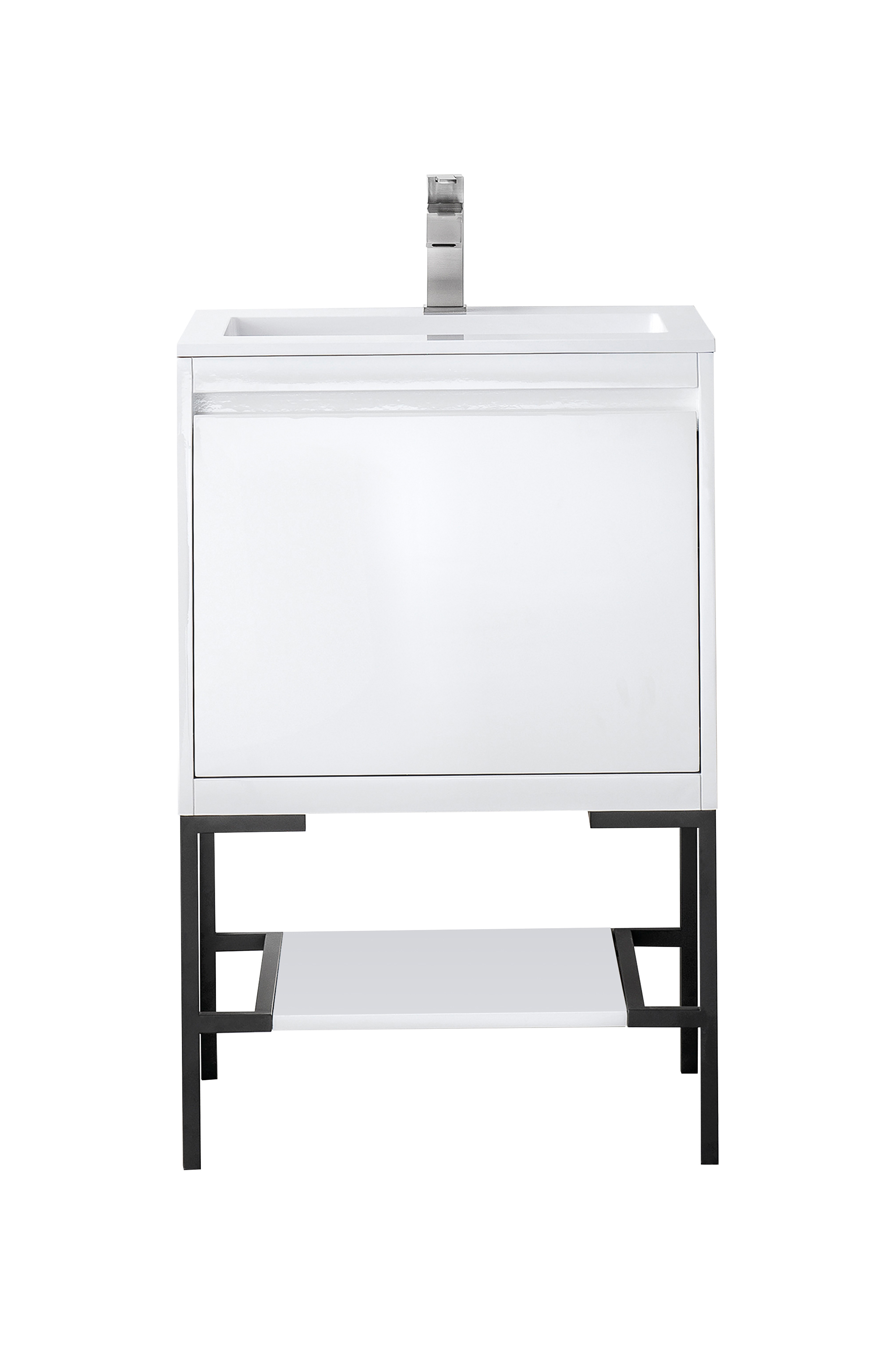 James Martin 801V23.6GWMBKGW Milan 23.6" Single Vanity Cabinet, Glossy White, Matte Black w/Glossy White Composite Top - Click Image to Close