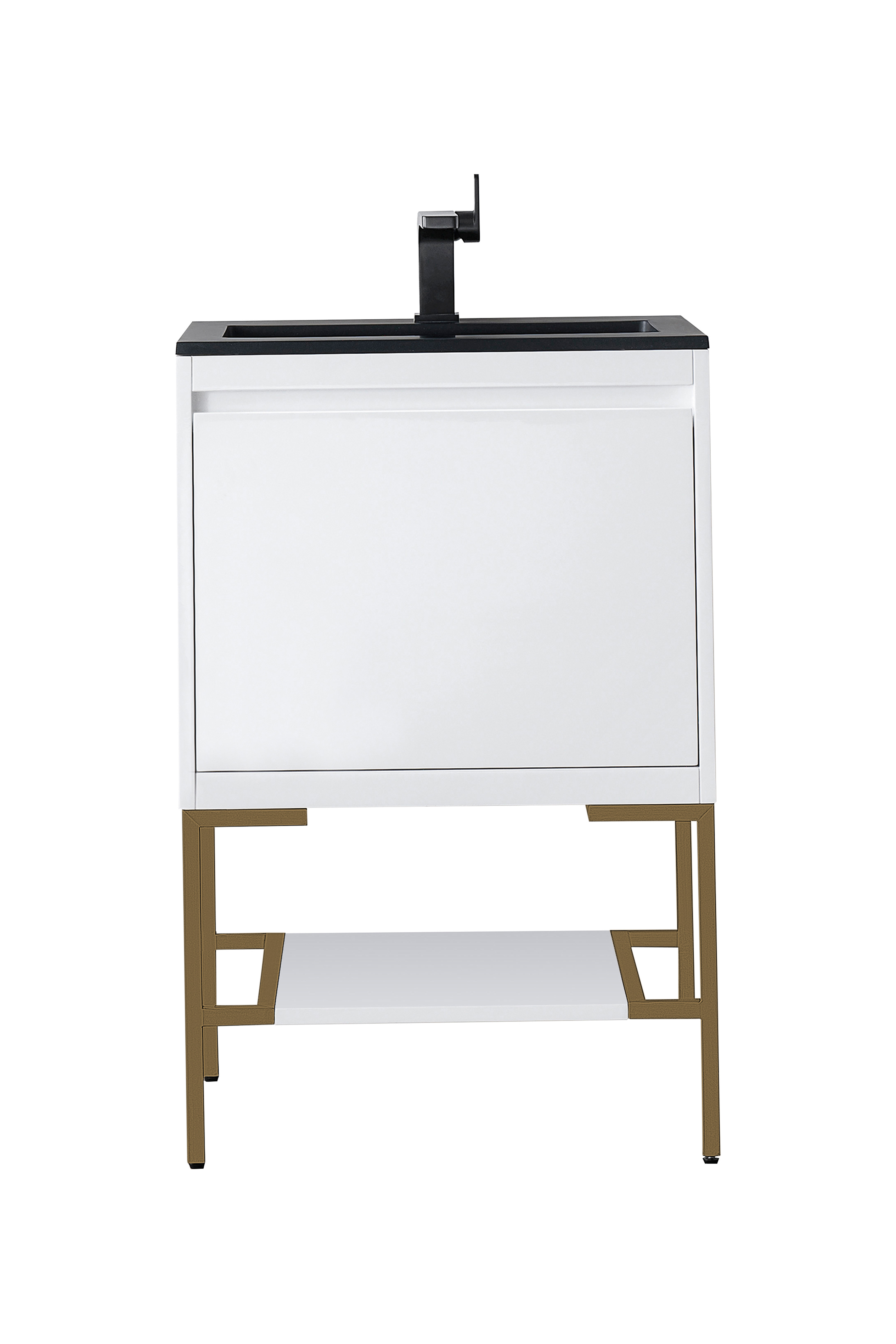 James Martin 801V23.6GWRGDCHB Milan 23.6" Single Vanity Cabinet, Glossy White, Radiant Gold w/Charcoal Black Composite Top