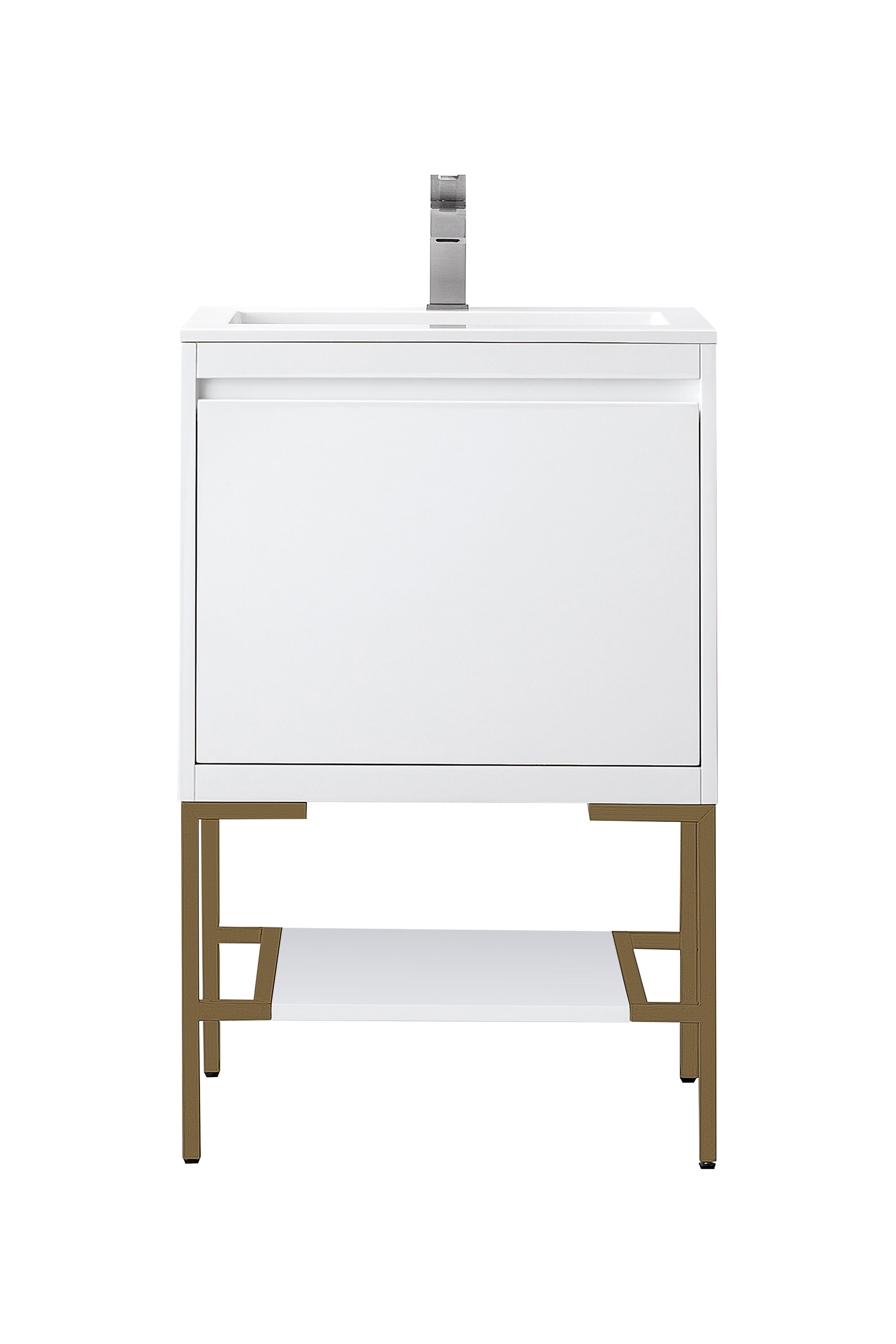 James Martin 801V23.6GWRGDGW Milan 23.6" Single Vanity Cabinet, Glossy White, Radiant Gold w/Glossy White Composite Top