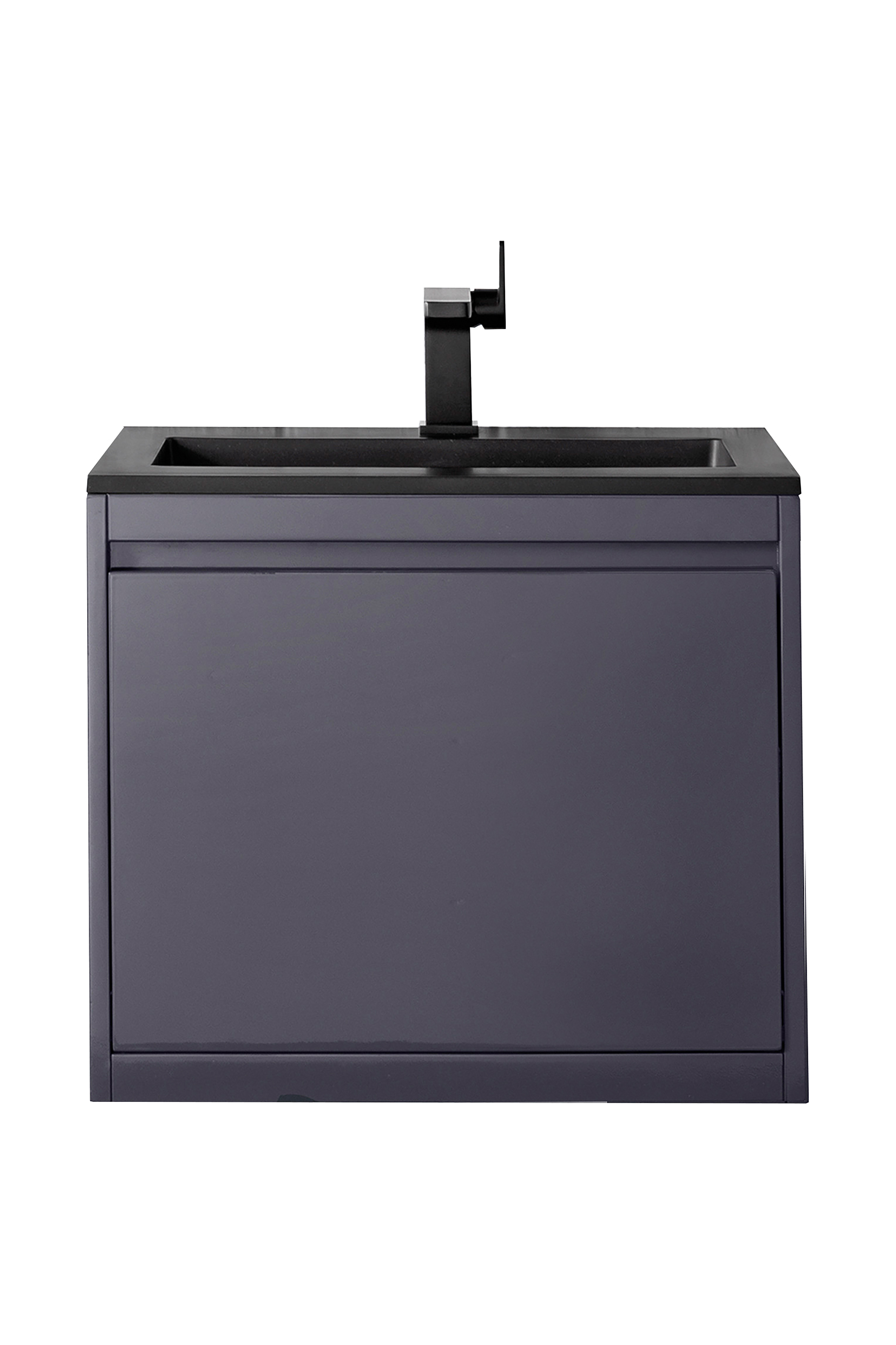 James Martin 801V23.6MGGCHB Milan 23.6" Single Vanity Cabinet, Modern Grey Glossy w/Charcoal Black Composite Top