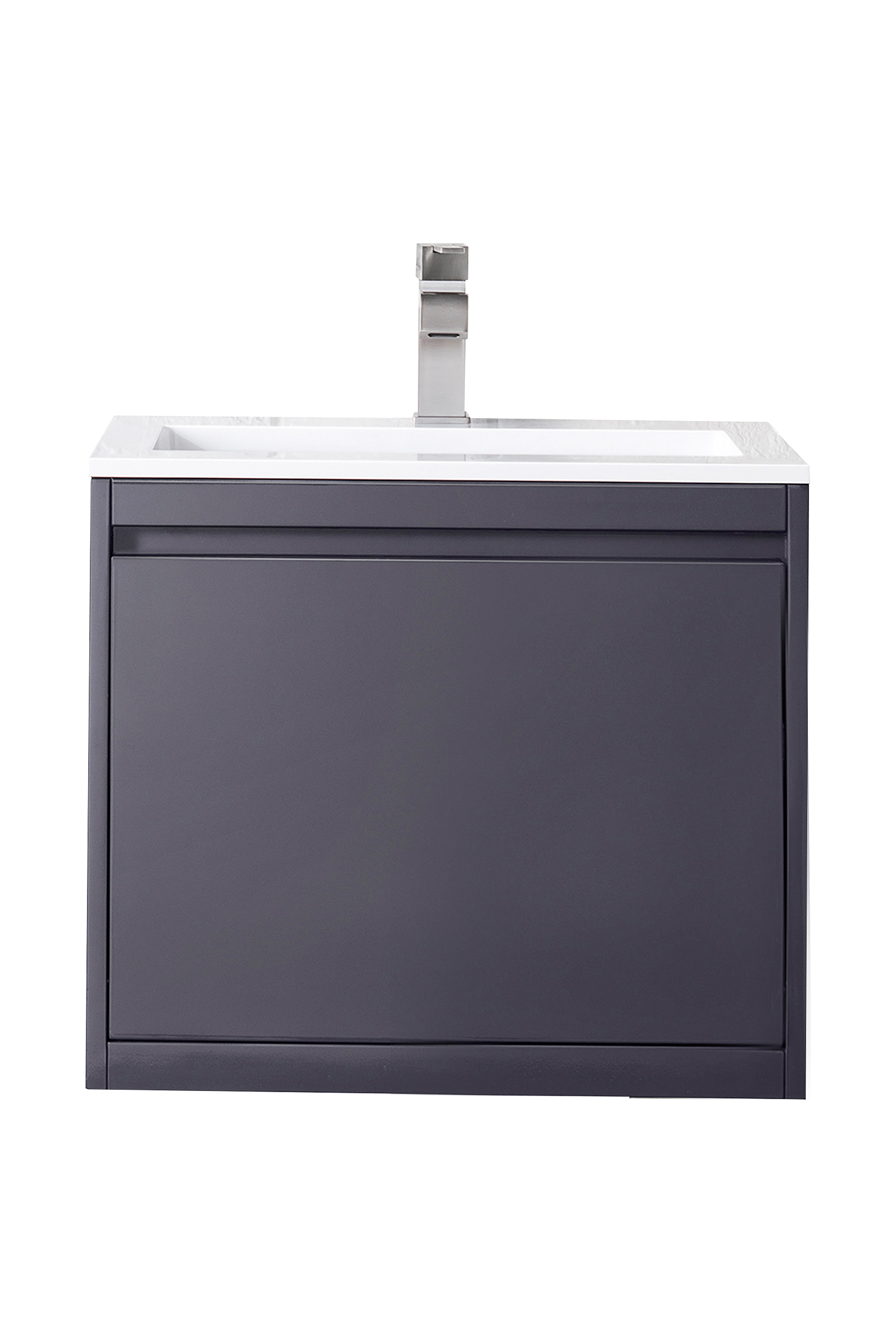 James Martin 801V23.6MGGGW Milan 23.6" Single Vanity Cabinet, Modern Grey Glossy w/Glossy White Composite Top