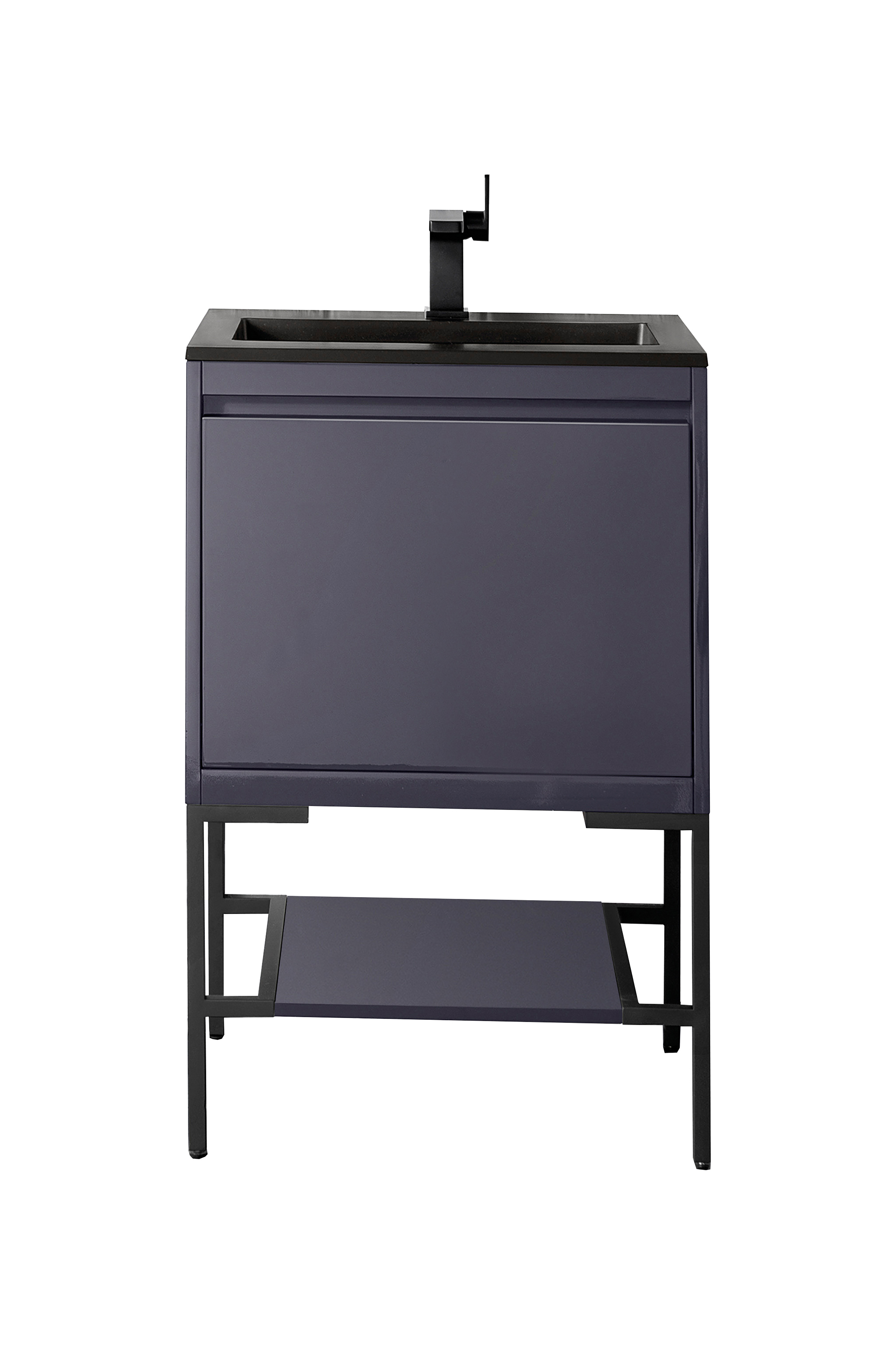 James Martin 801V23.6MGGMBKCHB Milan 23.6" Single Vanity Cabinet, Modern Grey Glossy, Matte Black w/Charcoal Black Composite Top