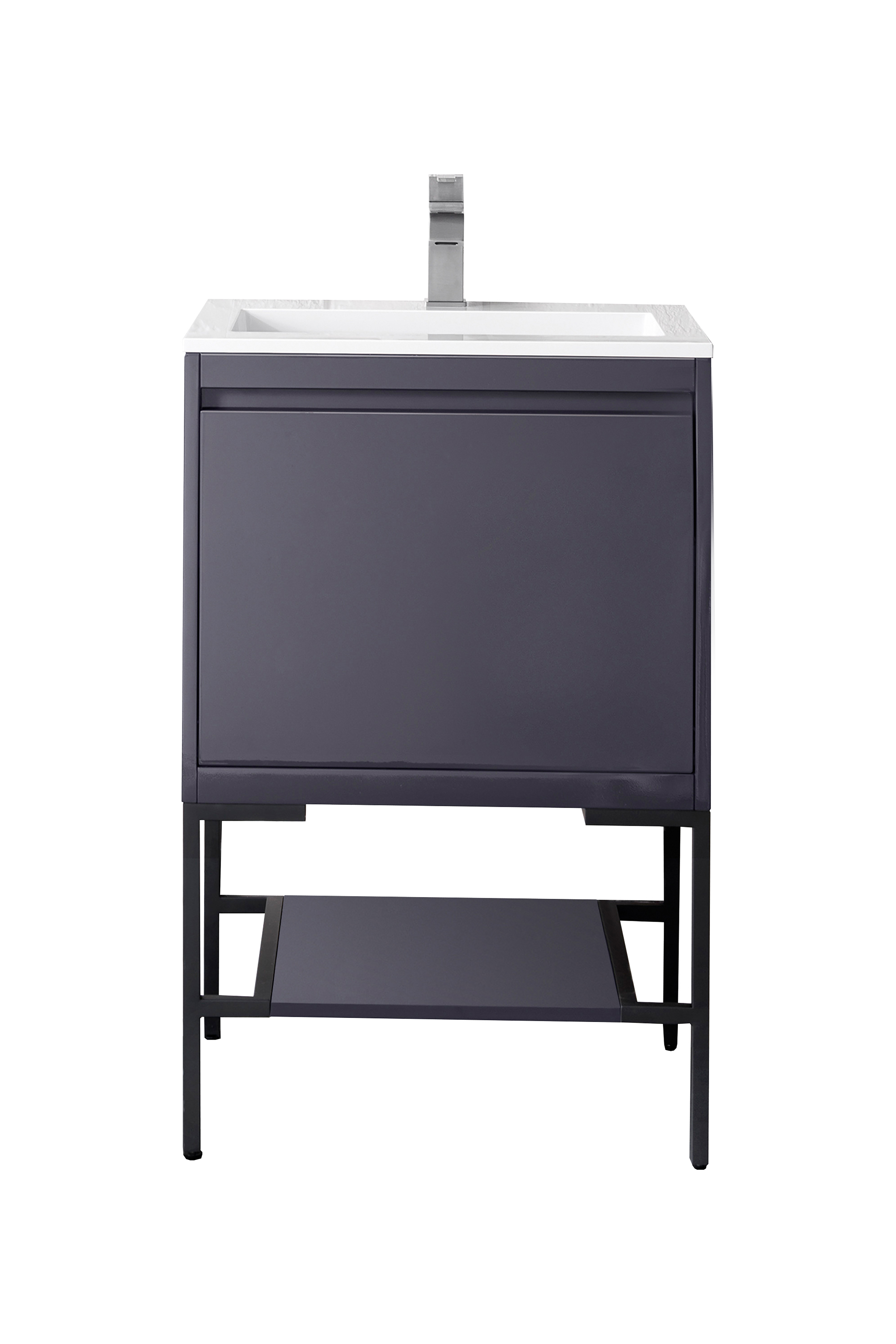 James Martin 801V23.6MGGMBKGW Milan 23.6" Single Vanity Cabinet, Modern Grey Glossy, Matte Black w/Glossy White Composite Top