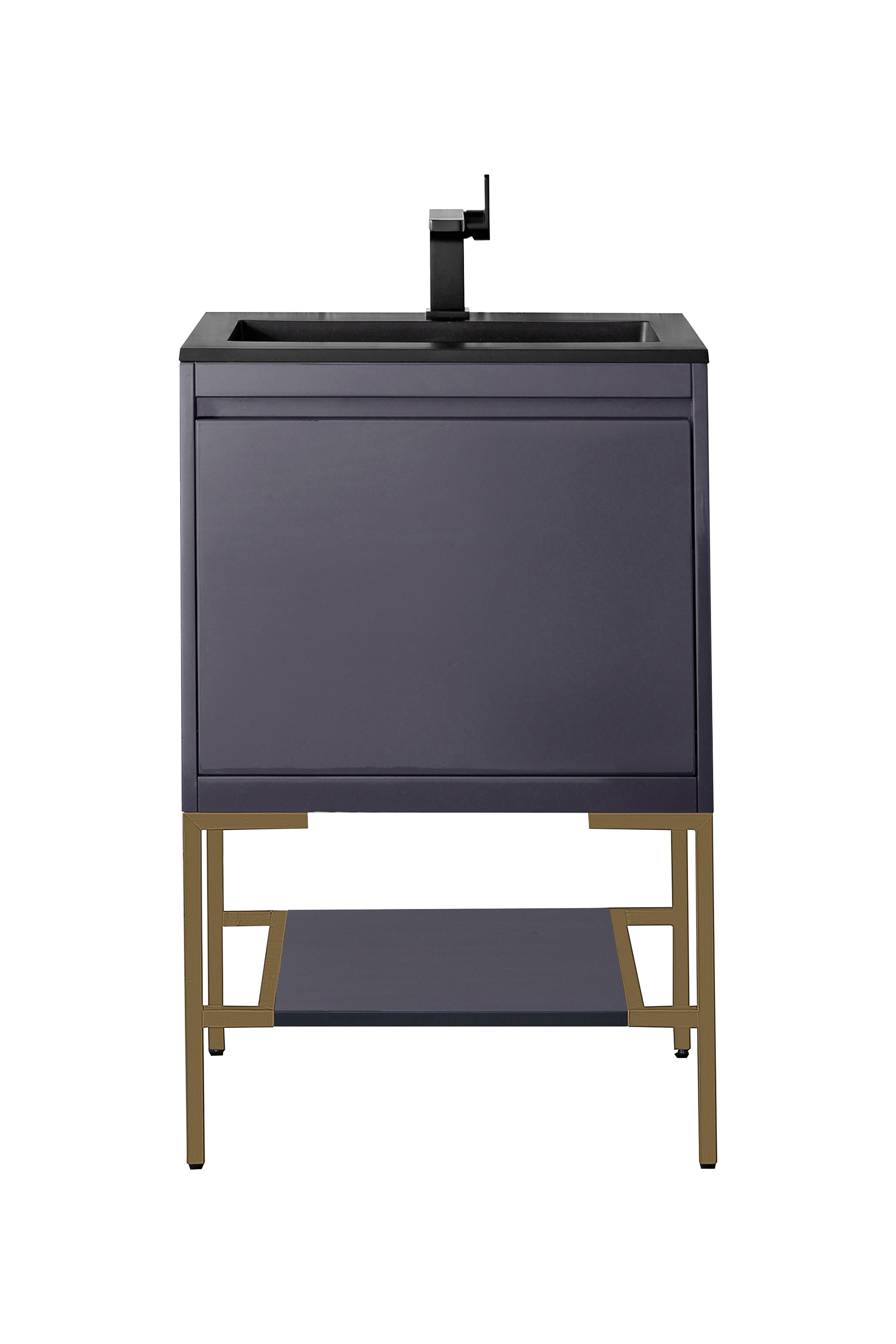 James Martin 801V23.6MGGRGDCHB Milan 23.6" Single Vanity Cabinet, Modern Grey Glossy, Radiant Gold w/Charcoal Black Composite Top