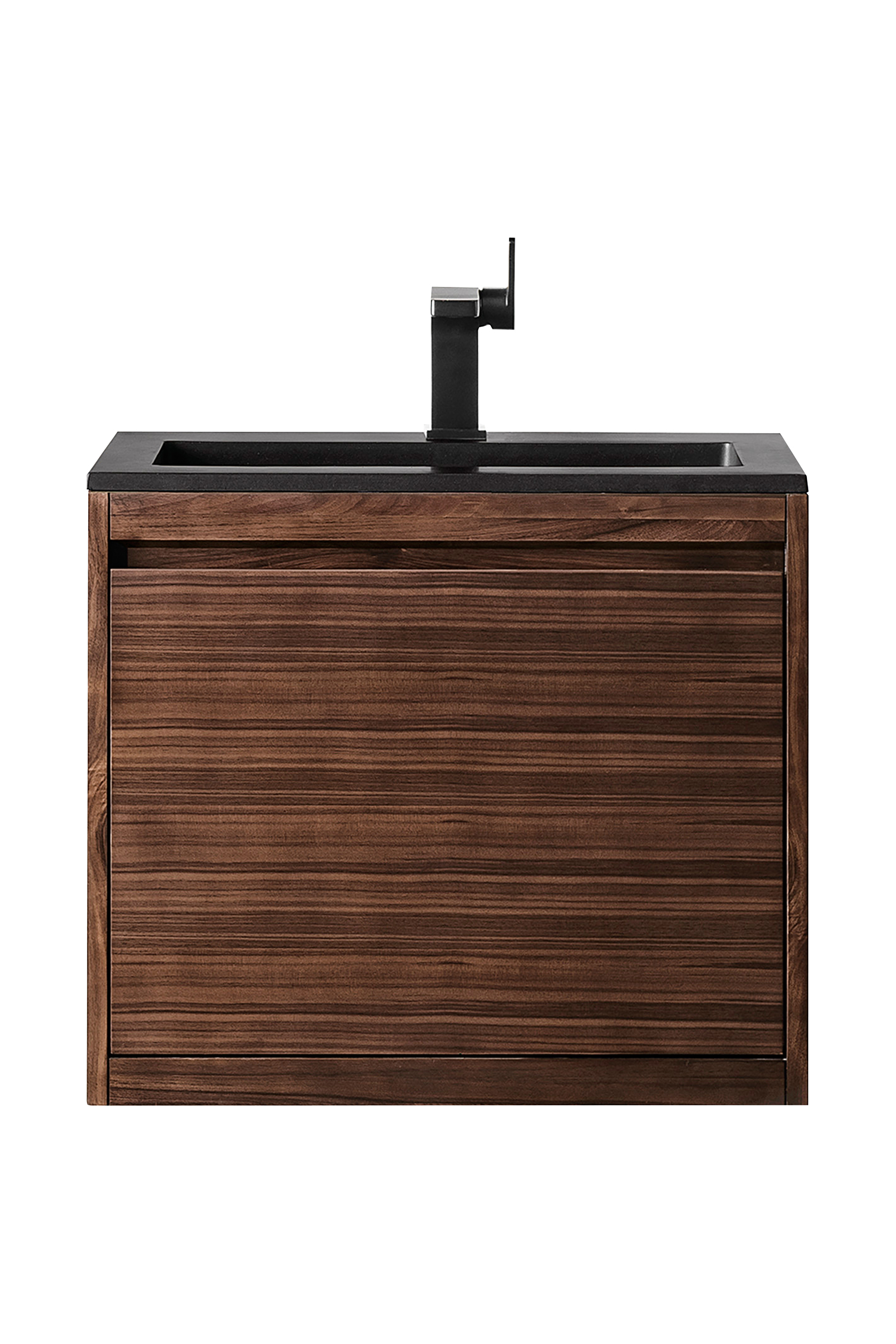 James Martin 801V23.6WLTCHB Milan 23.6" Single Vanity Cabinet, Mid Century Walnut w/Charcoal Black Composite Top