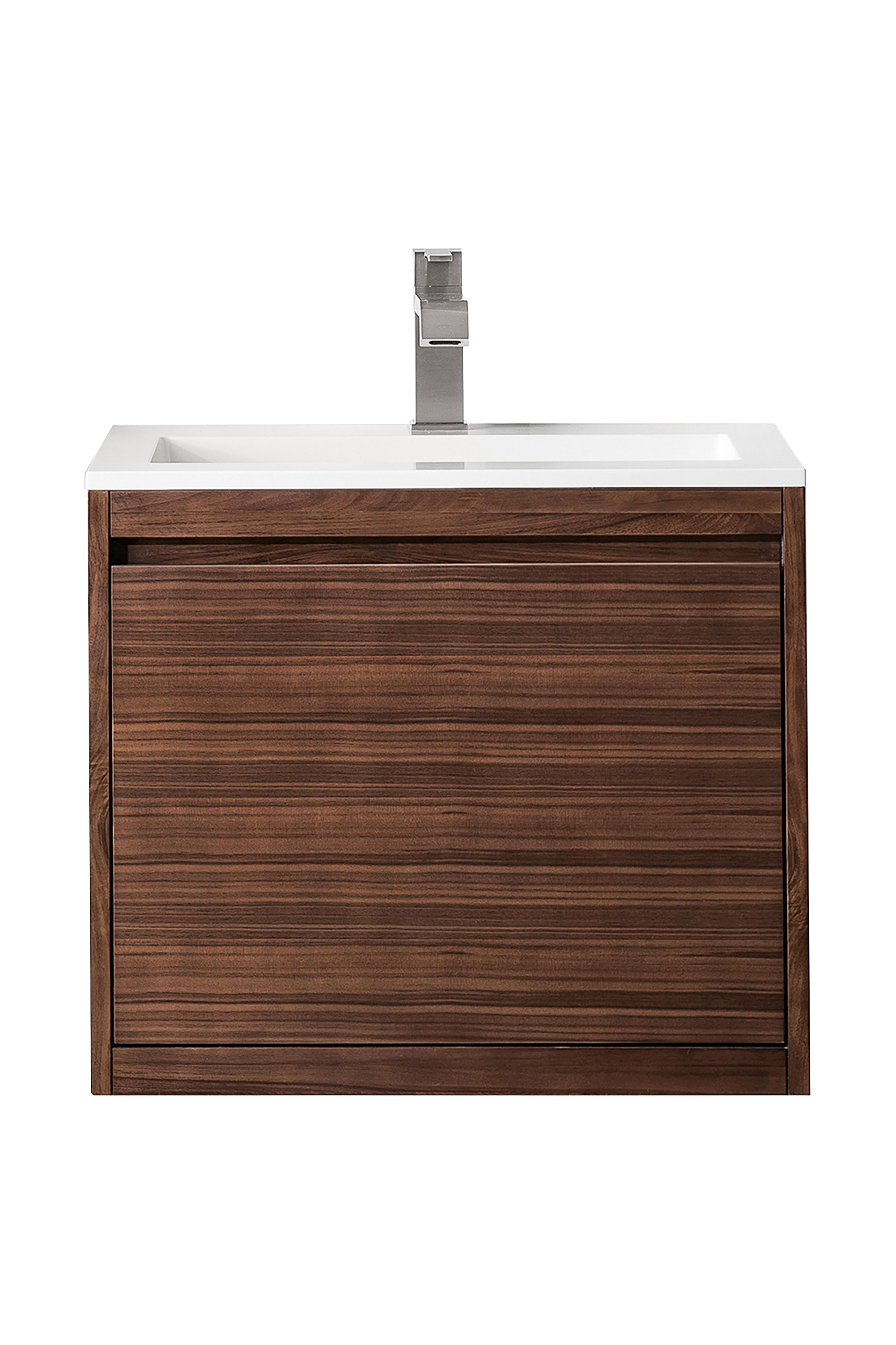 James Martin 801V23.6WLTGW Milan 23.6" Single Vanity Cabinet, Mid Century Walnut w/Glossy White Composite Top