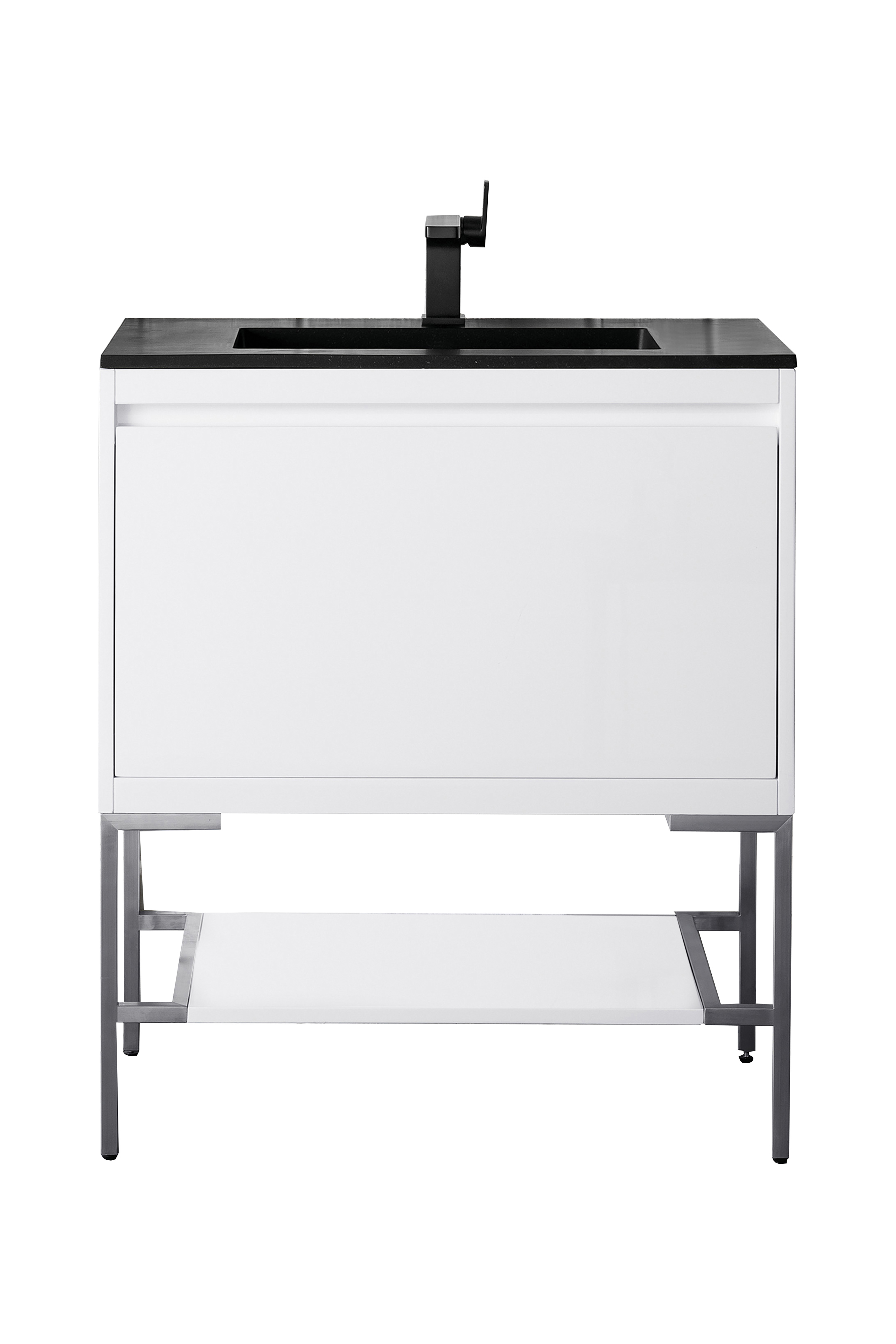 James Martin 801V31.5GWBNKCHB Milan 31.5" Single Vanity Cabinet, Glossy White, Brushed Nickel w/Charcoal Black Composite Top
