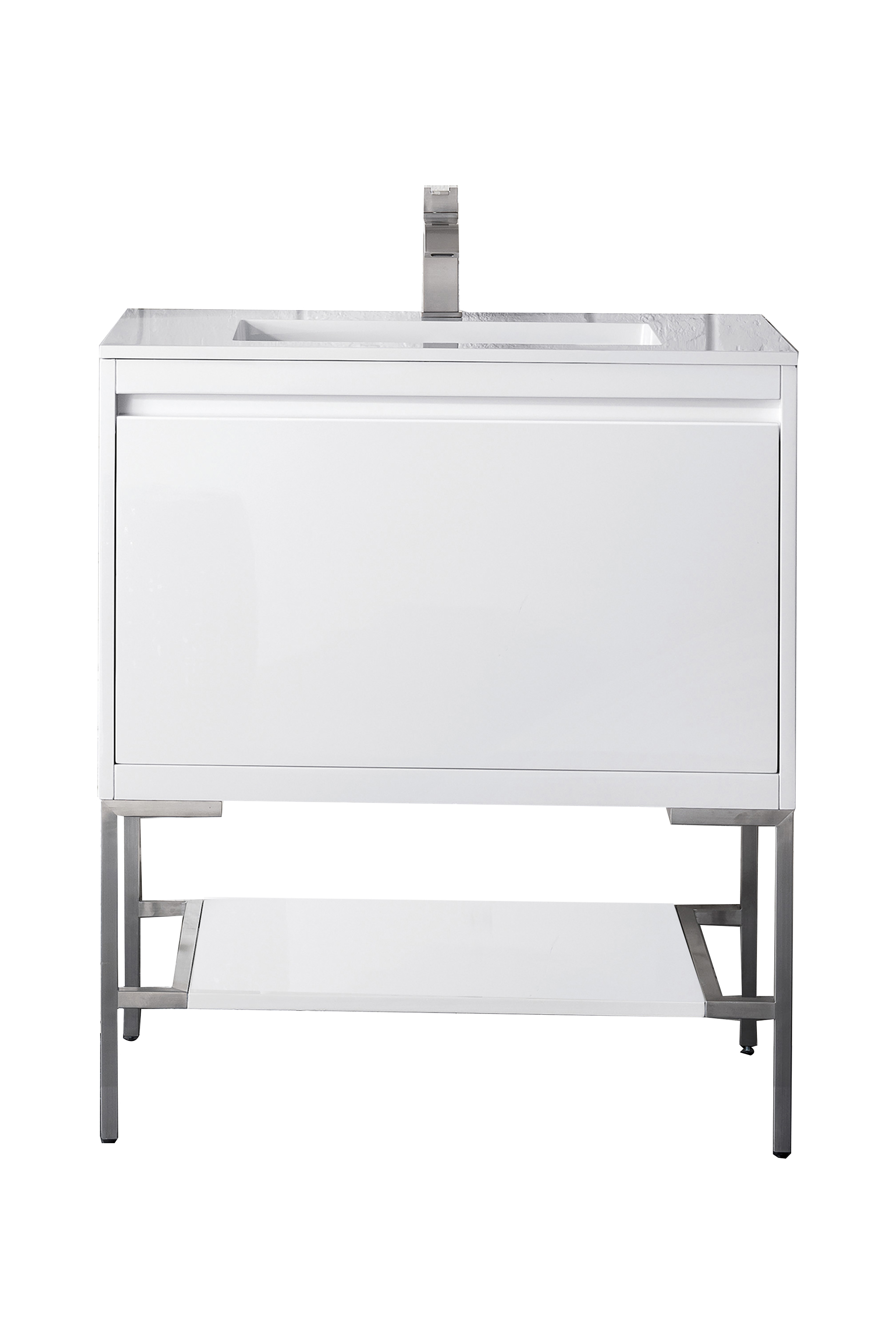 James Martin 801V31.5GWBNKGW Milan 31.5" Single Vanity Cabinet, Glossy White, Brushed Nickel w/Glossy White Composite Top