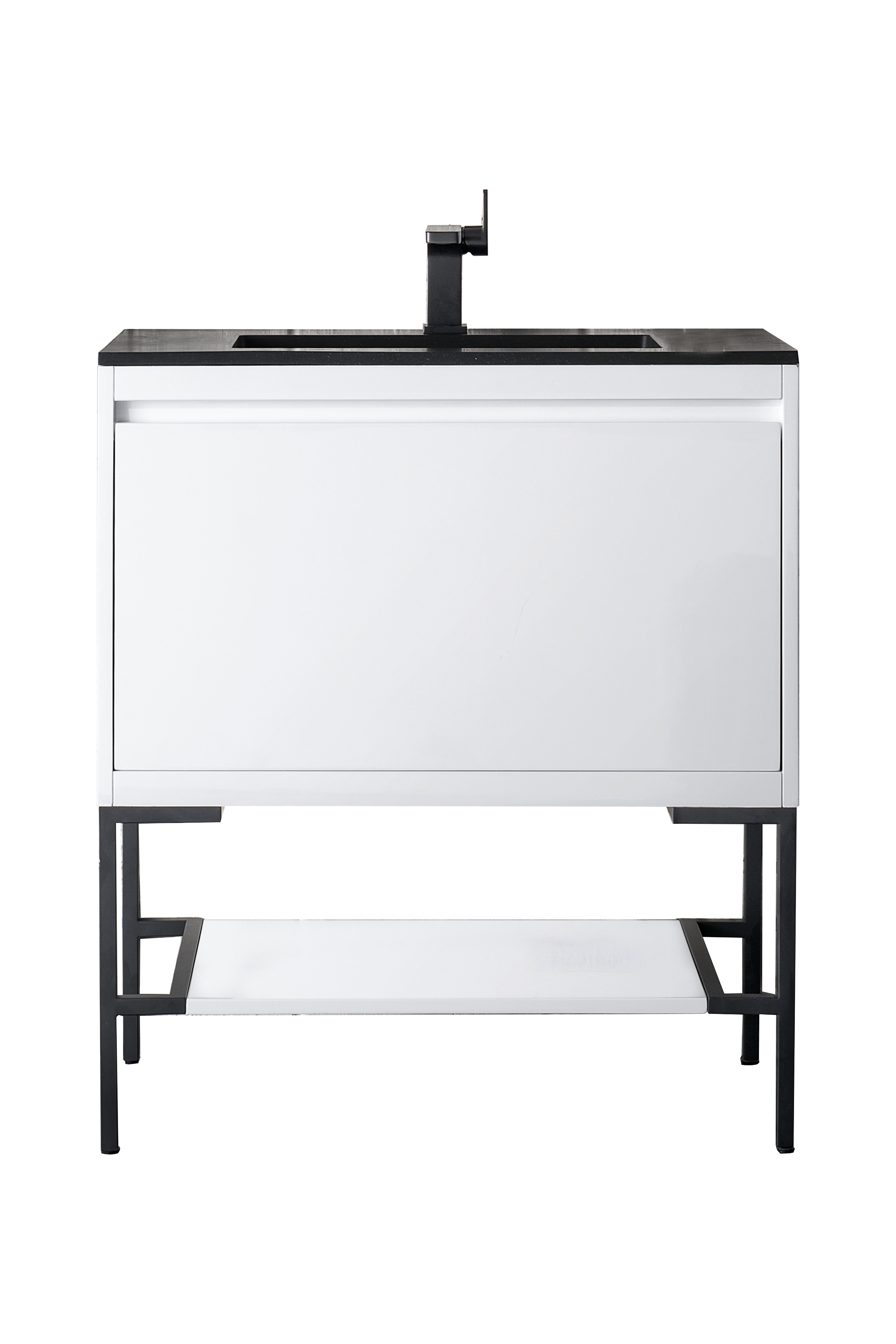 James Martin 801V31.5GWMBKCHB Milan 31.5" Single Vanity Cabinet, Glossy White, Matte Black w/Charcoal Black Composite Top