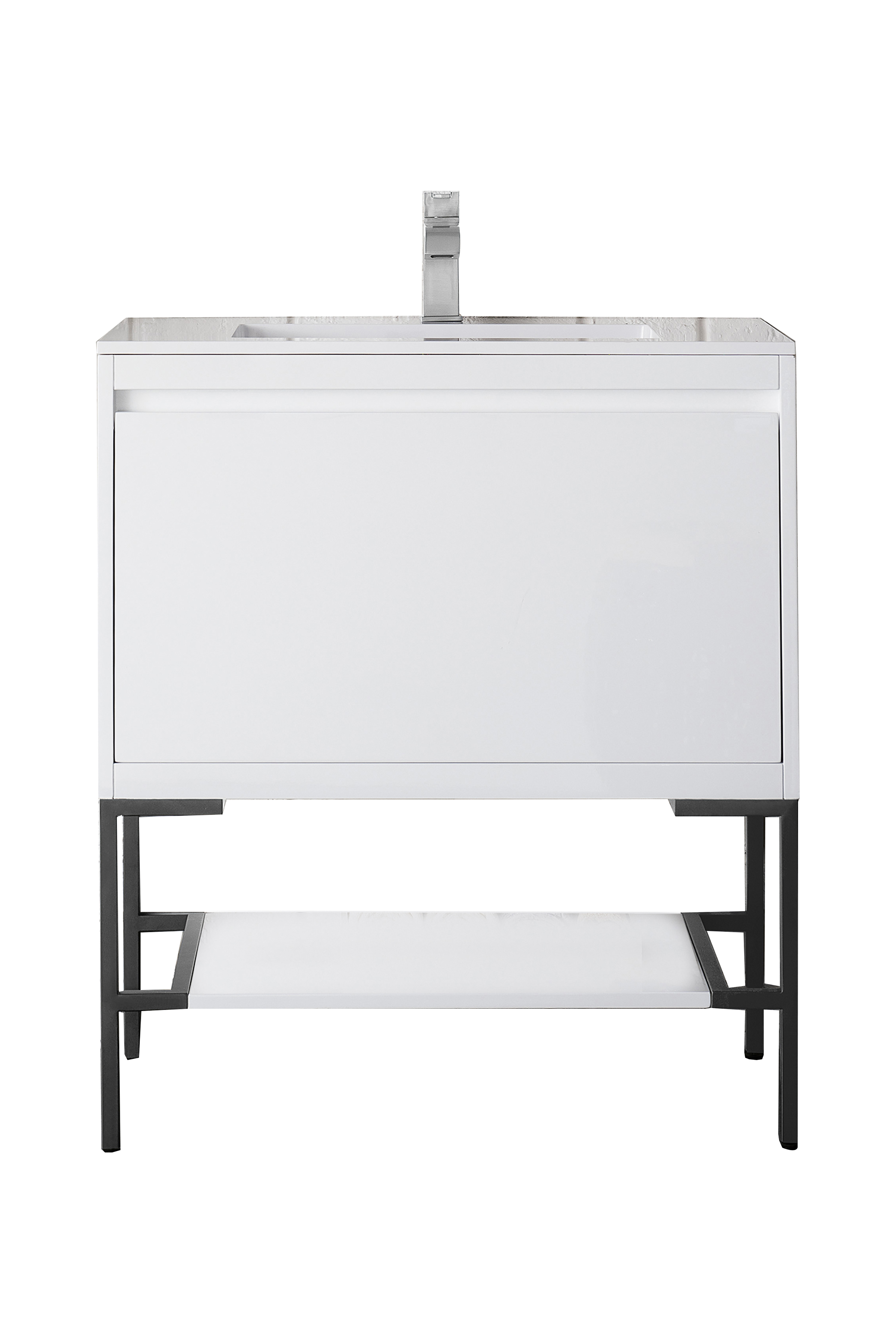 James Martin 801V31.5GWMBKGW Milan 31.5" Single Vanity Cabinet, Glossy White, Matte Black w/Glossy White Composite Top