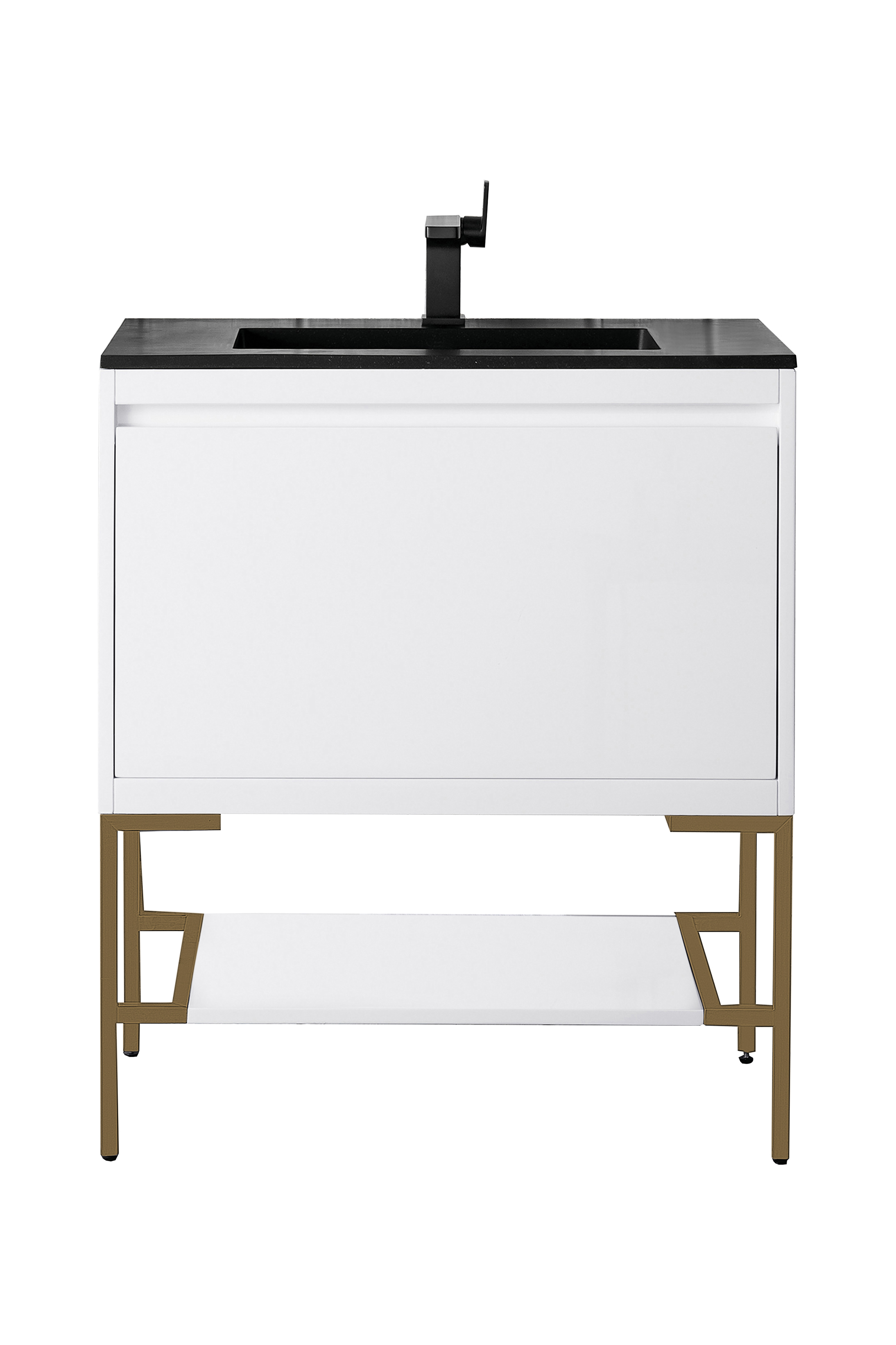 James Martin 801V31.5GWRGDCHB Milan 31.5" Single Vanity Cabinet, Glossy White, Radiant Gold w/Charcoal Black Composite Top