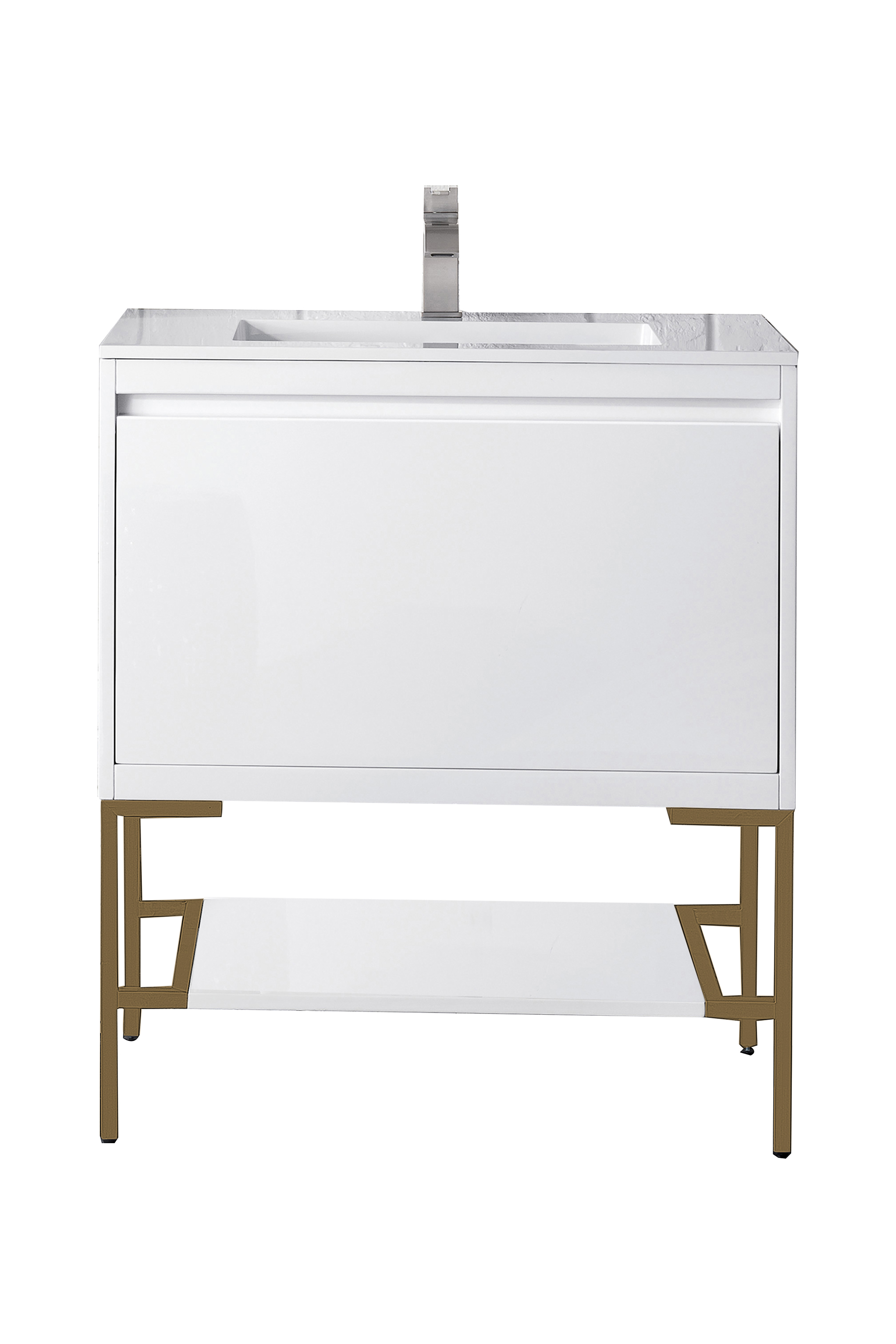 James Martin 801V31.5GWRGDGW Milan 31.5" Single Vanity Cabinet, Glossy White, Radiant Gold w/Glossy White Composite Top