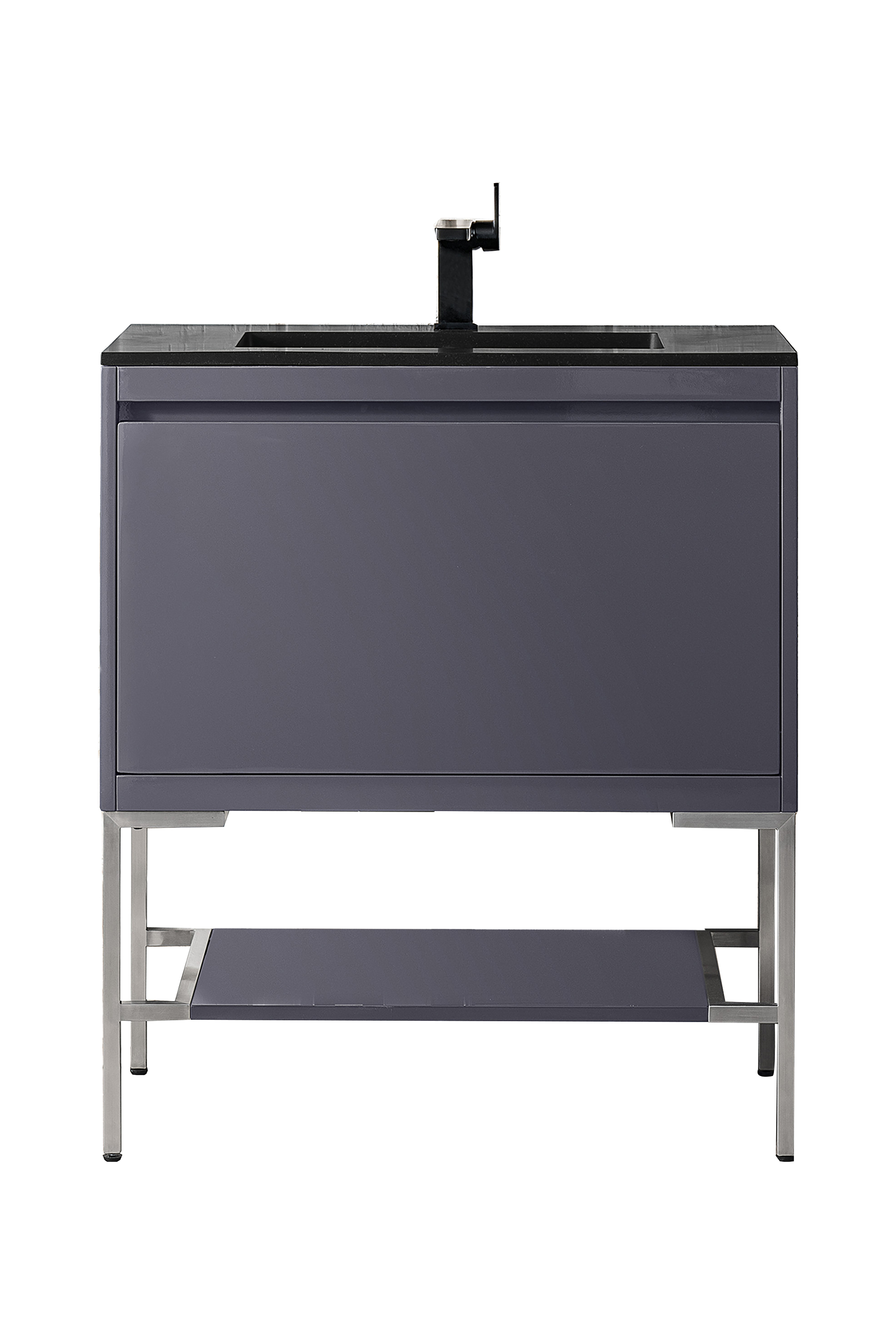 James Martin 801V31.5MGGBNKCHB Milan 31.5" Single Vanity Cabinet, Modern Grey Glossy, Brushed Nickel w/Charcoal Black Composite Top