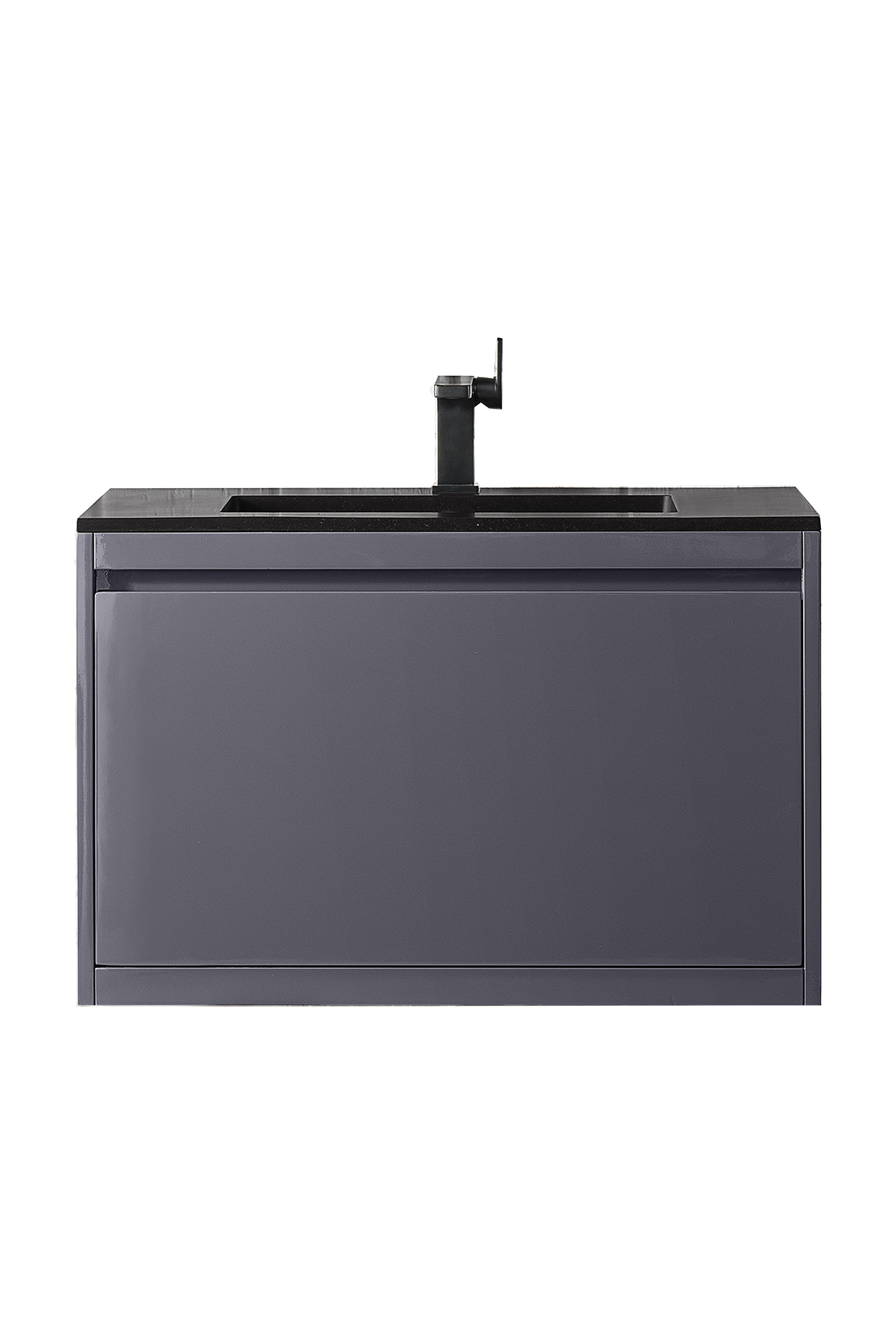 James Martin 801V31.5MGGCHB Milan 31.5" Single Vanity Cabinet, Modern Grey Glossy w/Charcoal Black Composite Top