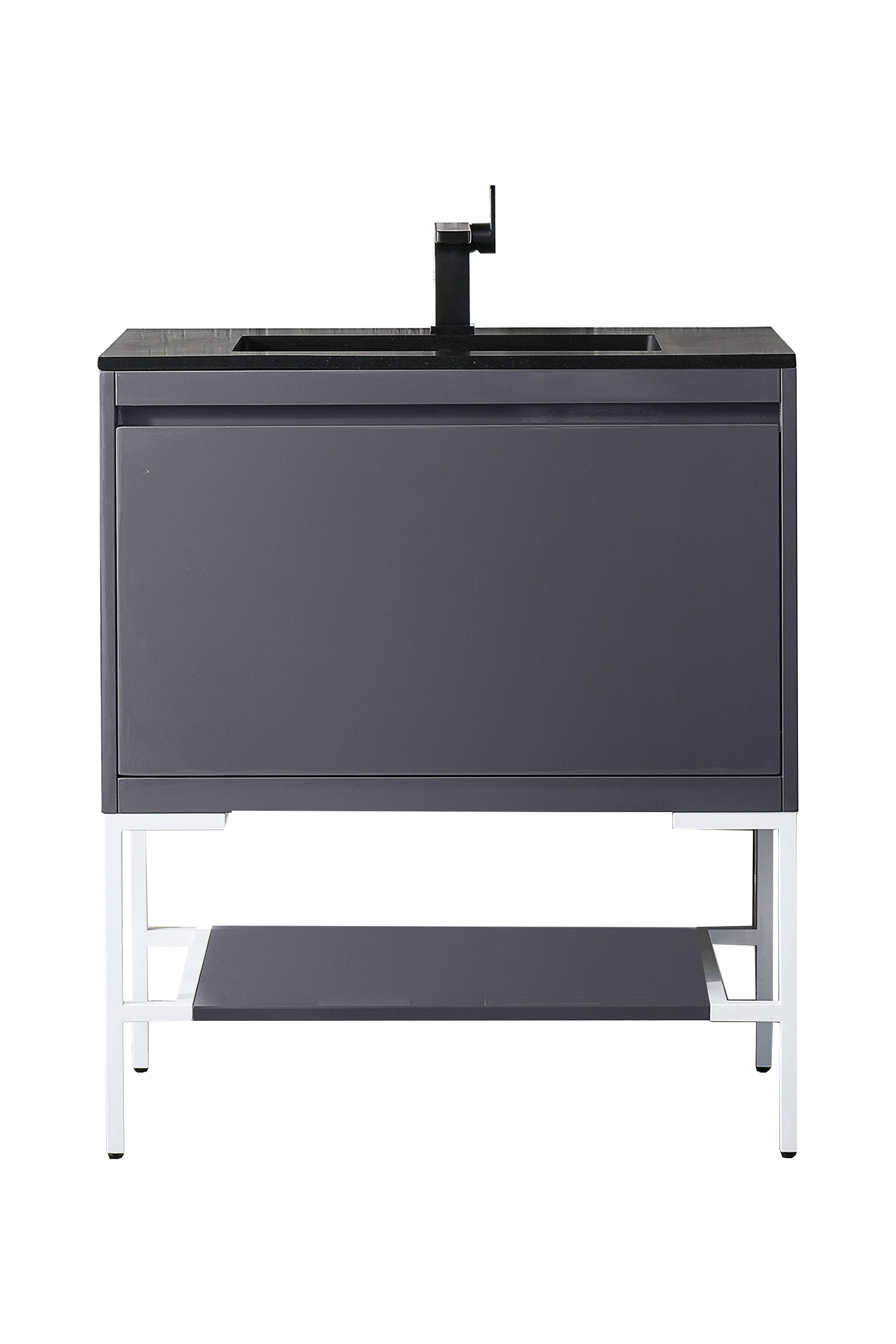 James Martin 801V31.5MGGGWCHB Milan 31.5" Single Vanity Cabinet, Modern Grey Glossy, Glossy White w/Charcoal Black Composite Top