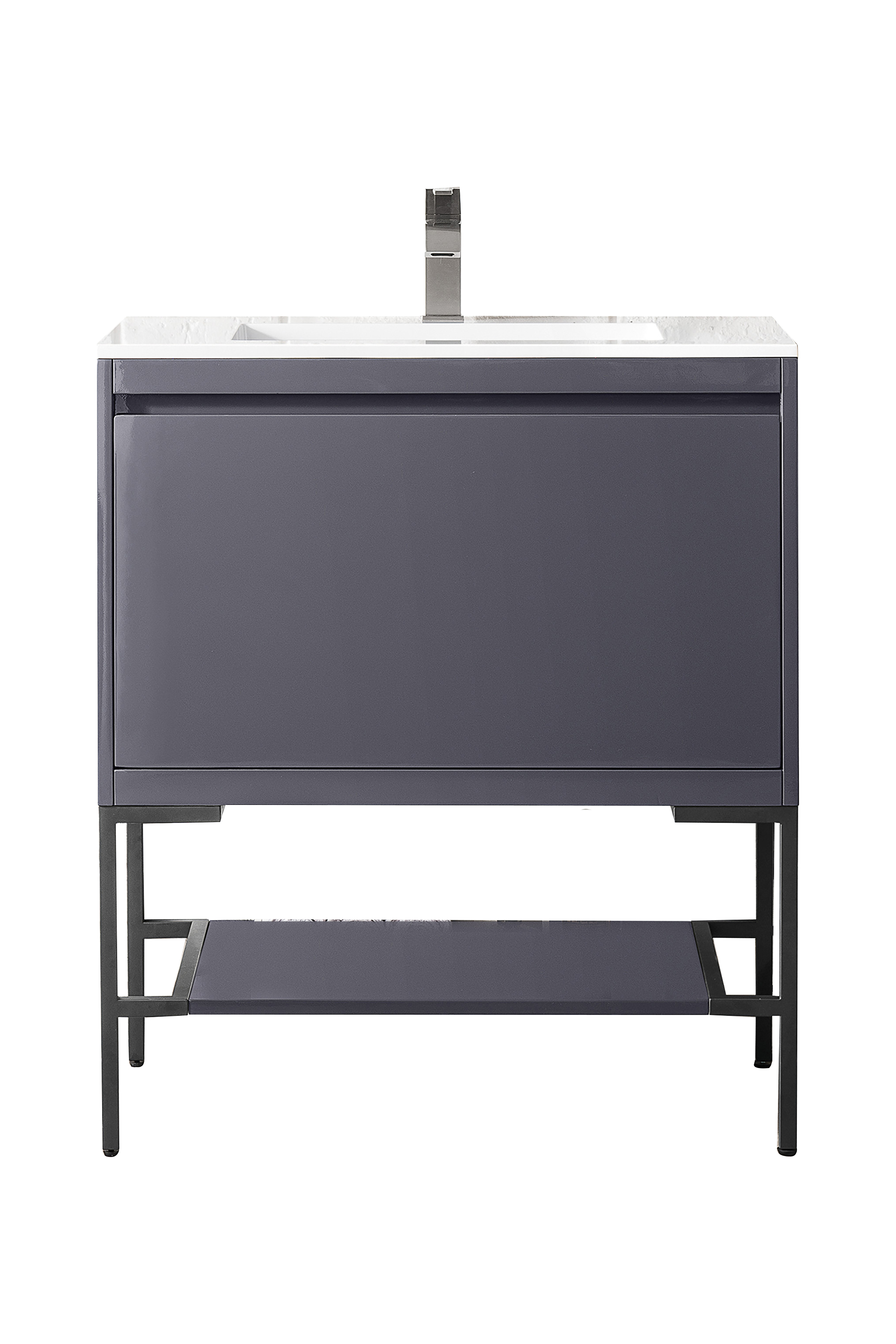 James Martin 801V31.5MGGMBKGW Milan 31.5" Single Vanity Cabinet, Modern Grey Glossy, Matte Black w/Glossy White Composite Top