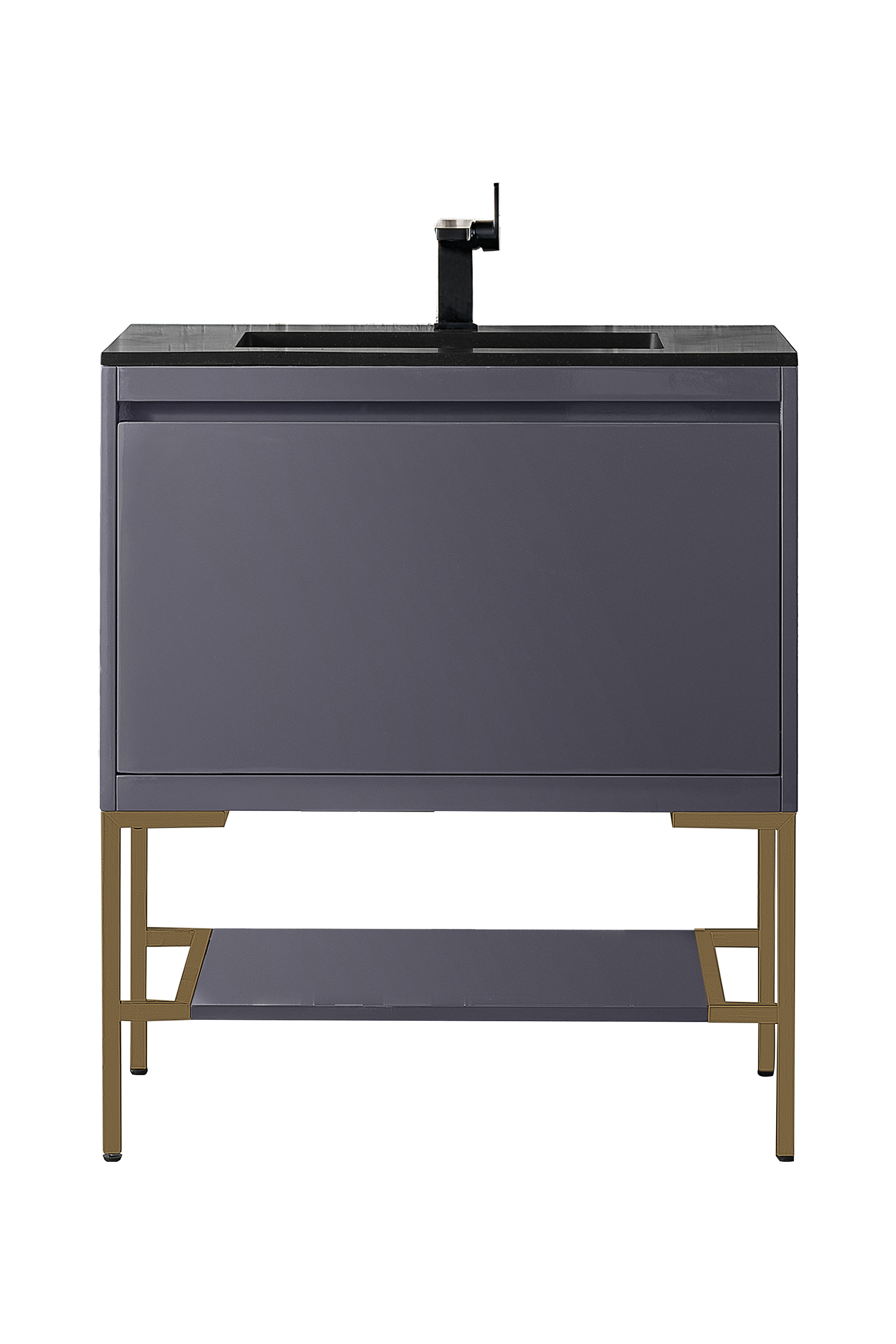 James Martin 801V31.5MGGRGDCHB Milan 31.5" Single Vanity Cabinet, Modern Grey Glossy, Radiant Gold w/Charcoal Black Composite Top