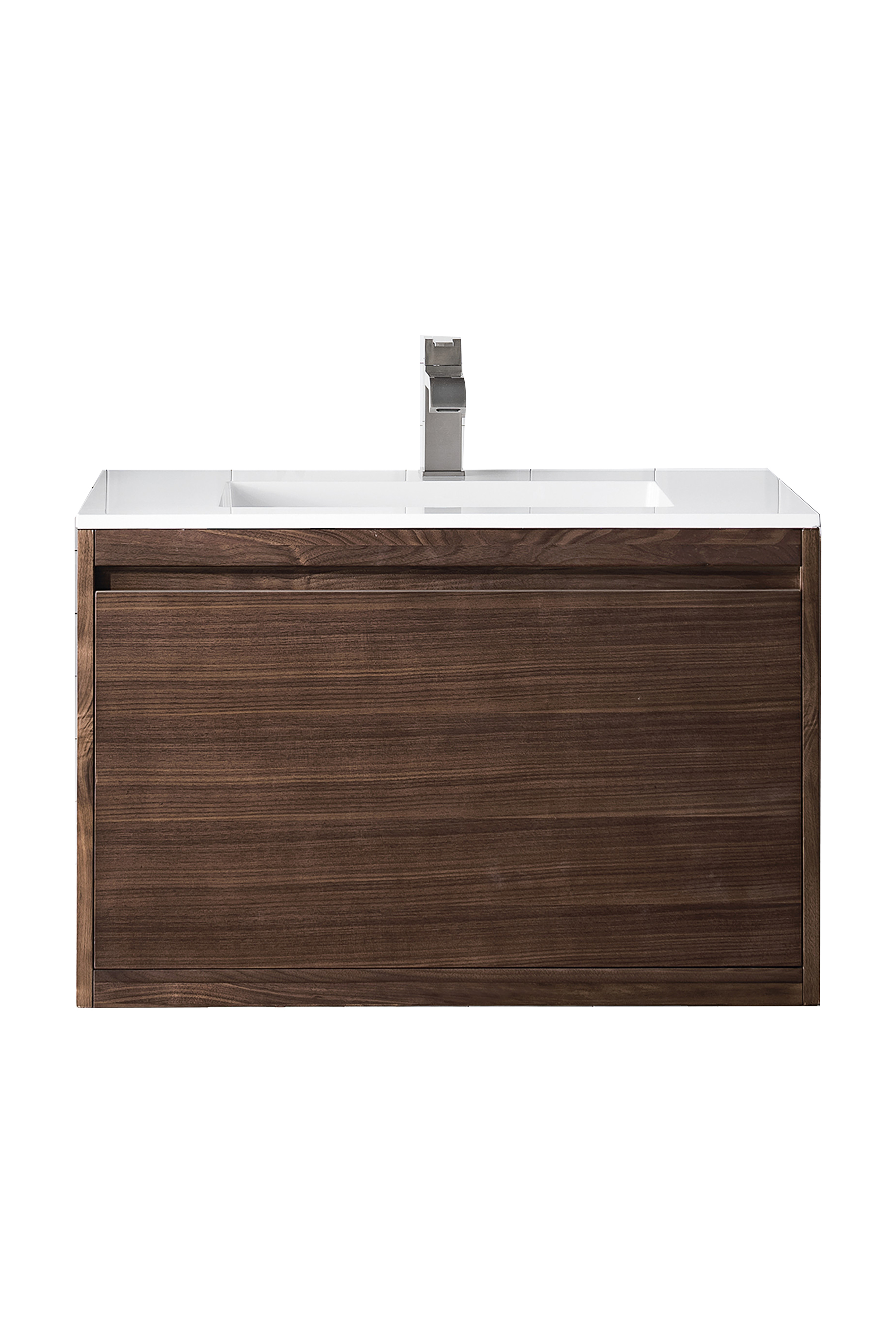 James Martin 801V31.5WLTGW Milan 31.5" Single Vanity Cabinet, Mid Century Walnut w/Glossy White Composite Top