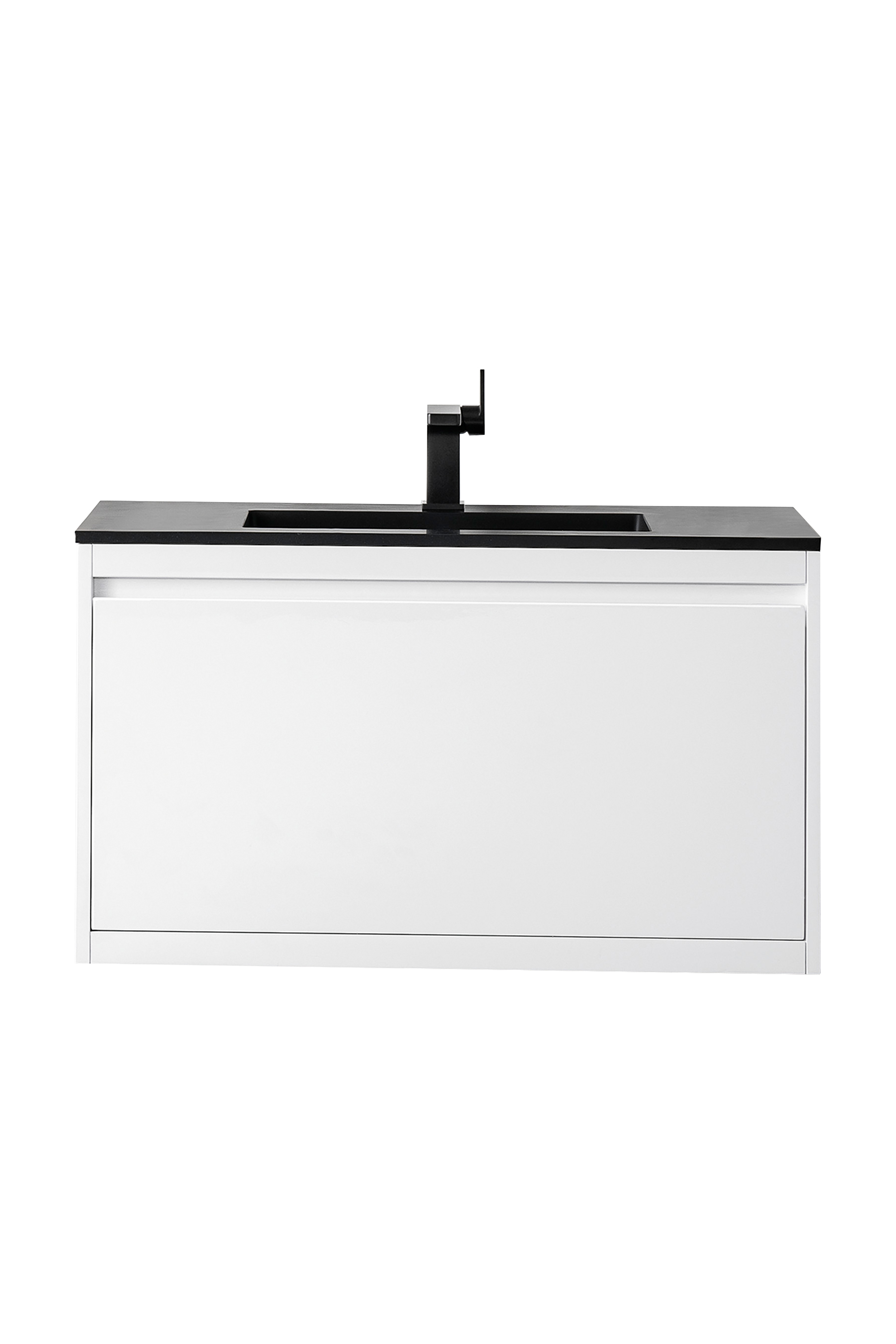 James Martin 801V35.4GWCHB Milan 35.4" Single Vanity Cabinet, Glossy White w/Charcoal Black Composite Top