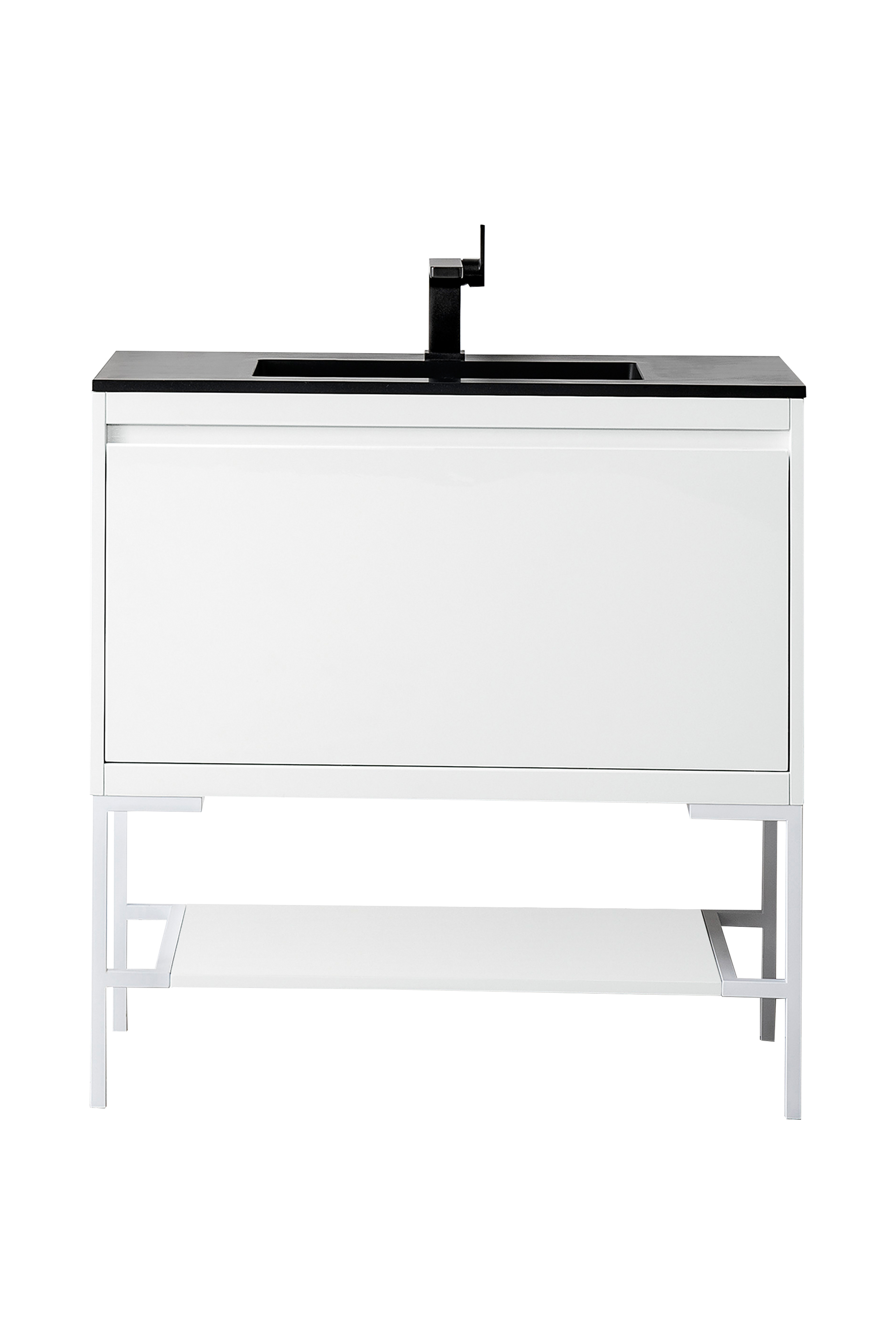 James Martin 801V35.4GWGWCHB Milan 35.4" Single Vanity Cabinet, Glossy White, Glossy White w/Charcoal Black Composite Top