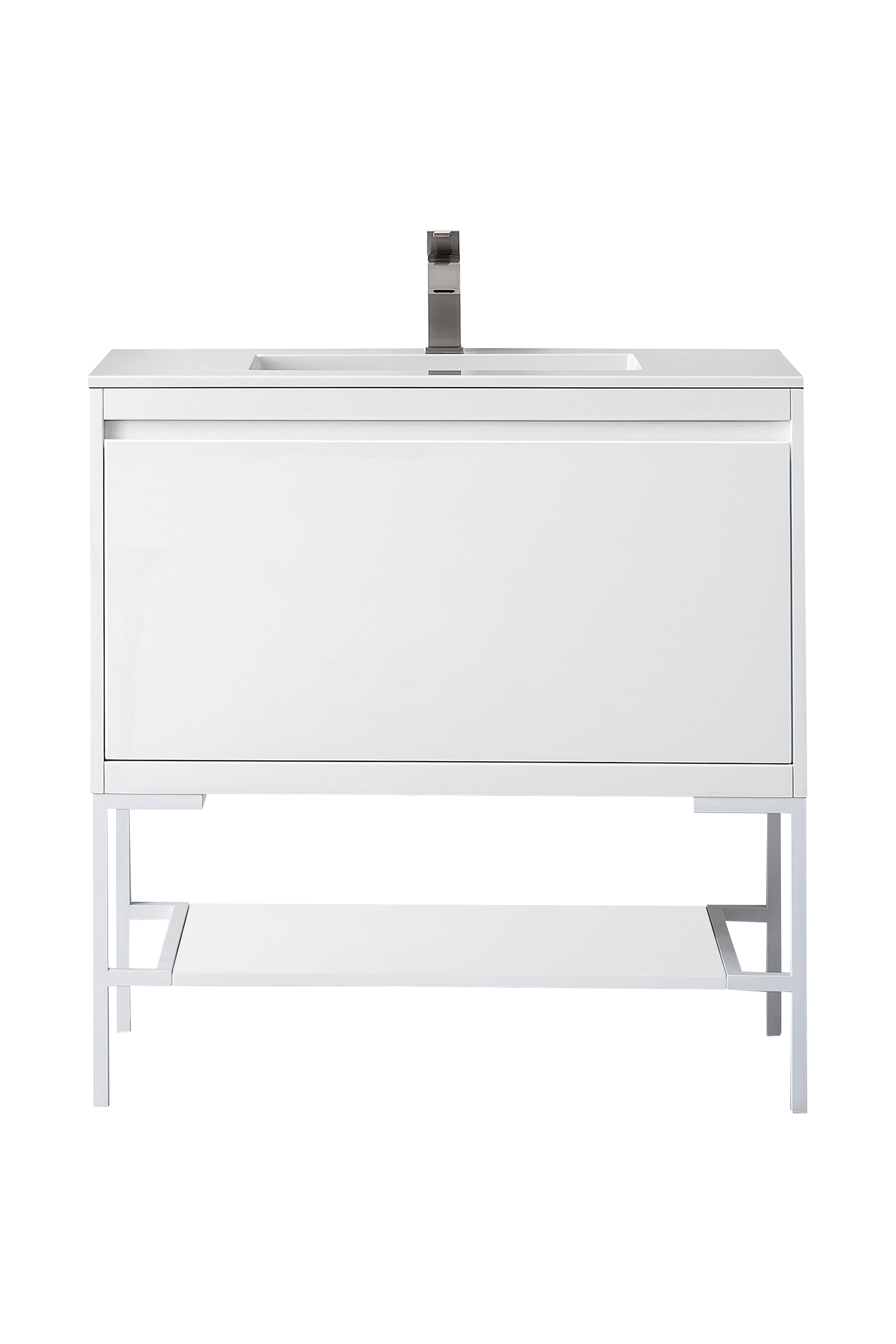 James Martin 801V35.4GWGWGW Milan 35.4" Single Vanity Cabinet, Glossy White, Glossy White w/Glossy White Composite Top