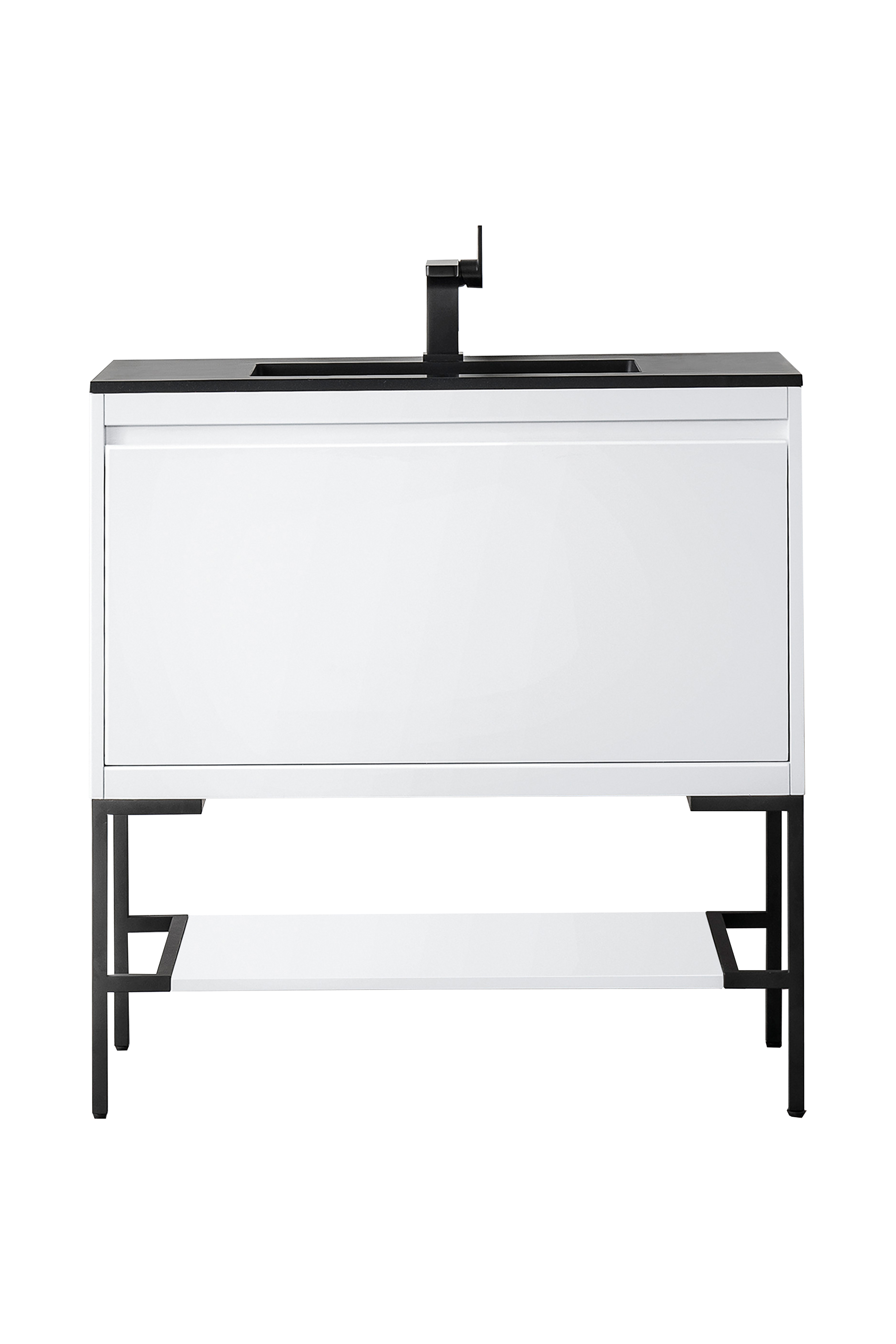 James Martin 801V35.4GWMBKCHB Milan 35.4" Single Vanity Cabinet, Glossy White, Matte Black w/Charcoal Black Composite Top