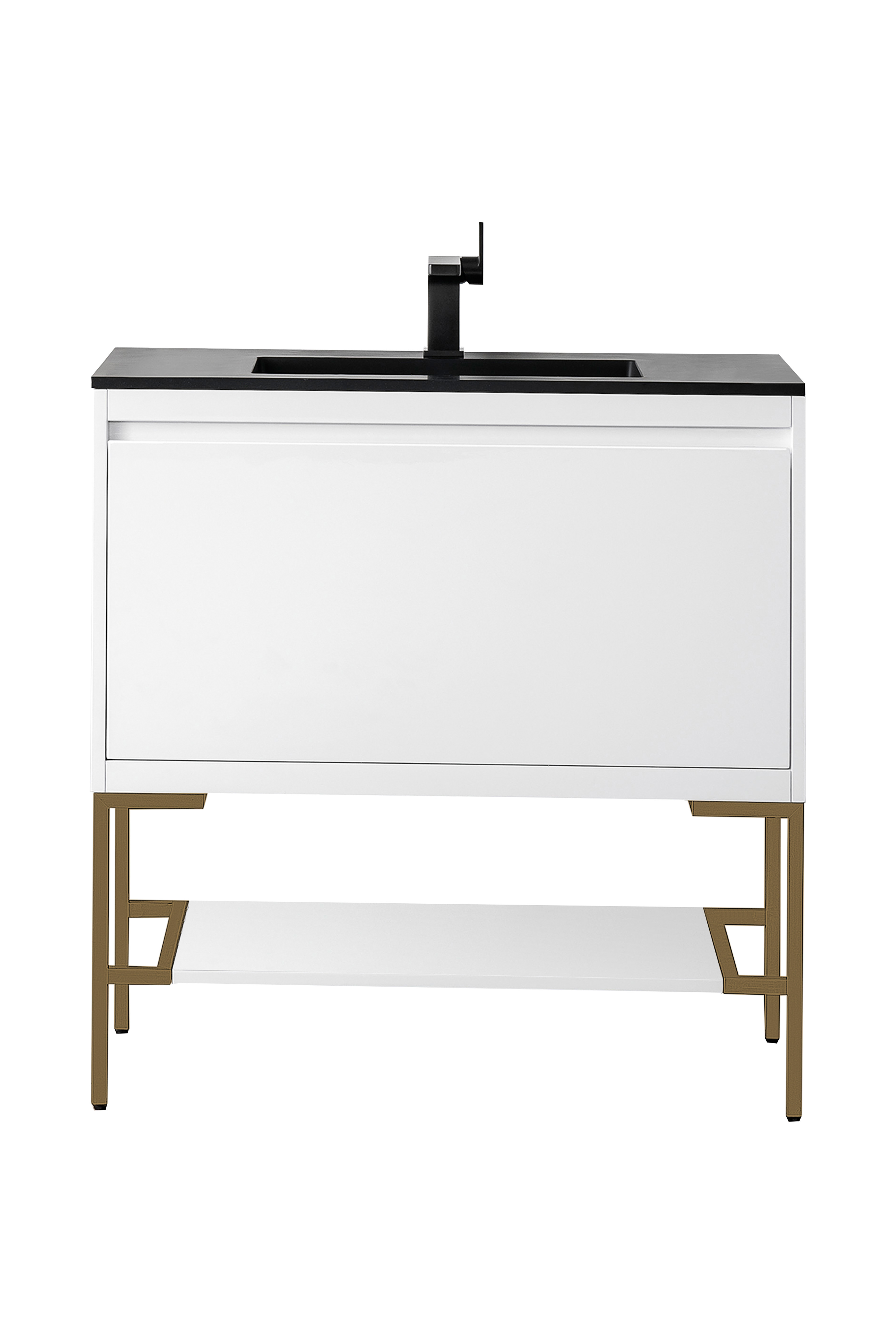 James Martin 801V35.4GWRGDCHB Milan 35.4" Single Vanity Cabinet, Glossy White, Radiant Gold w/Charcoal Black Composite Top