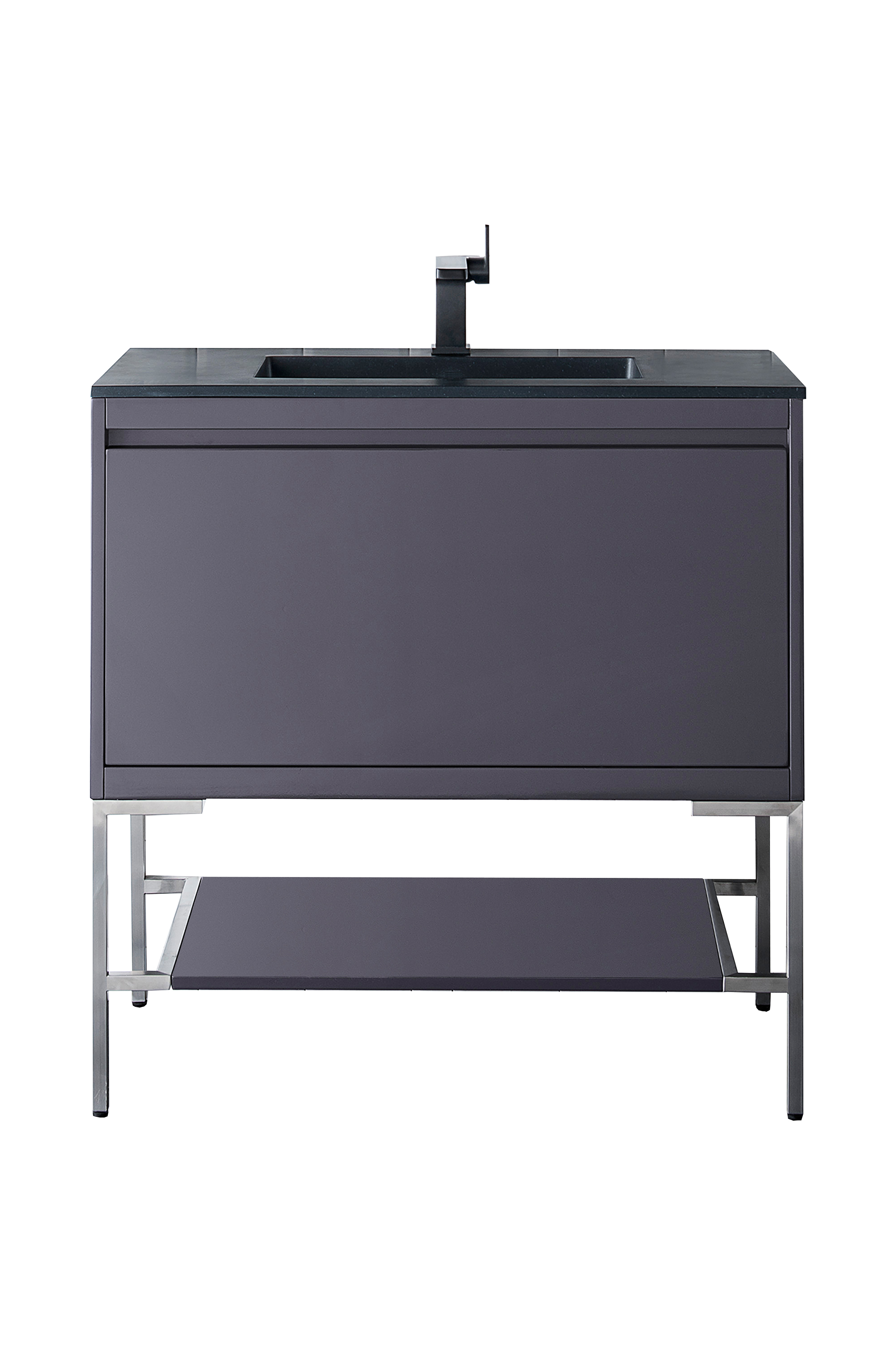 James Martin 801V35.4MGGBNKCHB Milan 35.4" Single Vanity Cabinet, Modern Grey Glossy, Brushed Nickel w/Charcoal Black Composite Top