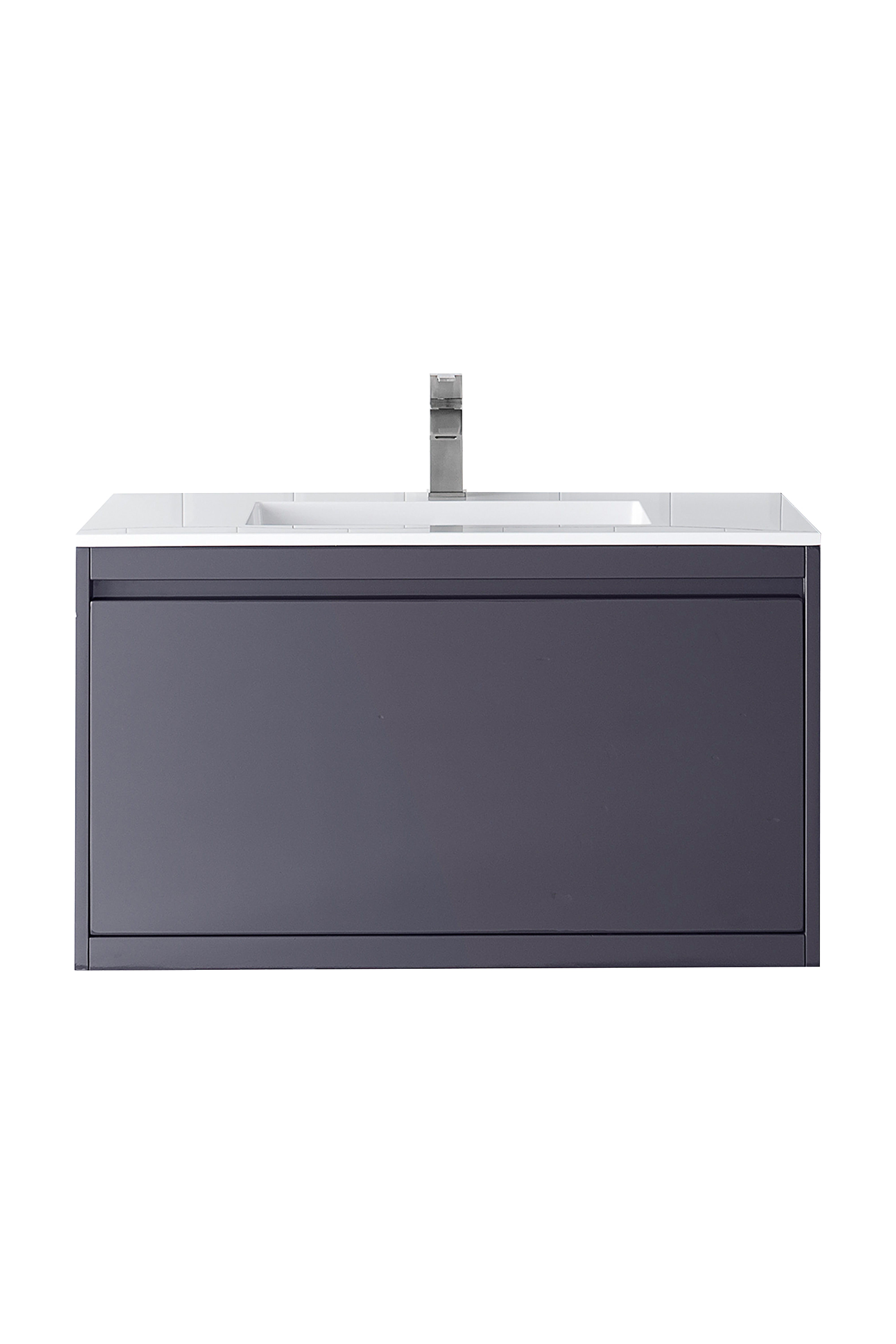 James Martin 801V35.4MGGGW Milan 35.4" Single Vanity Cabinet, Modern Grey Glossy w/Glossy White Composite Top