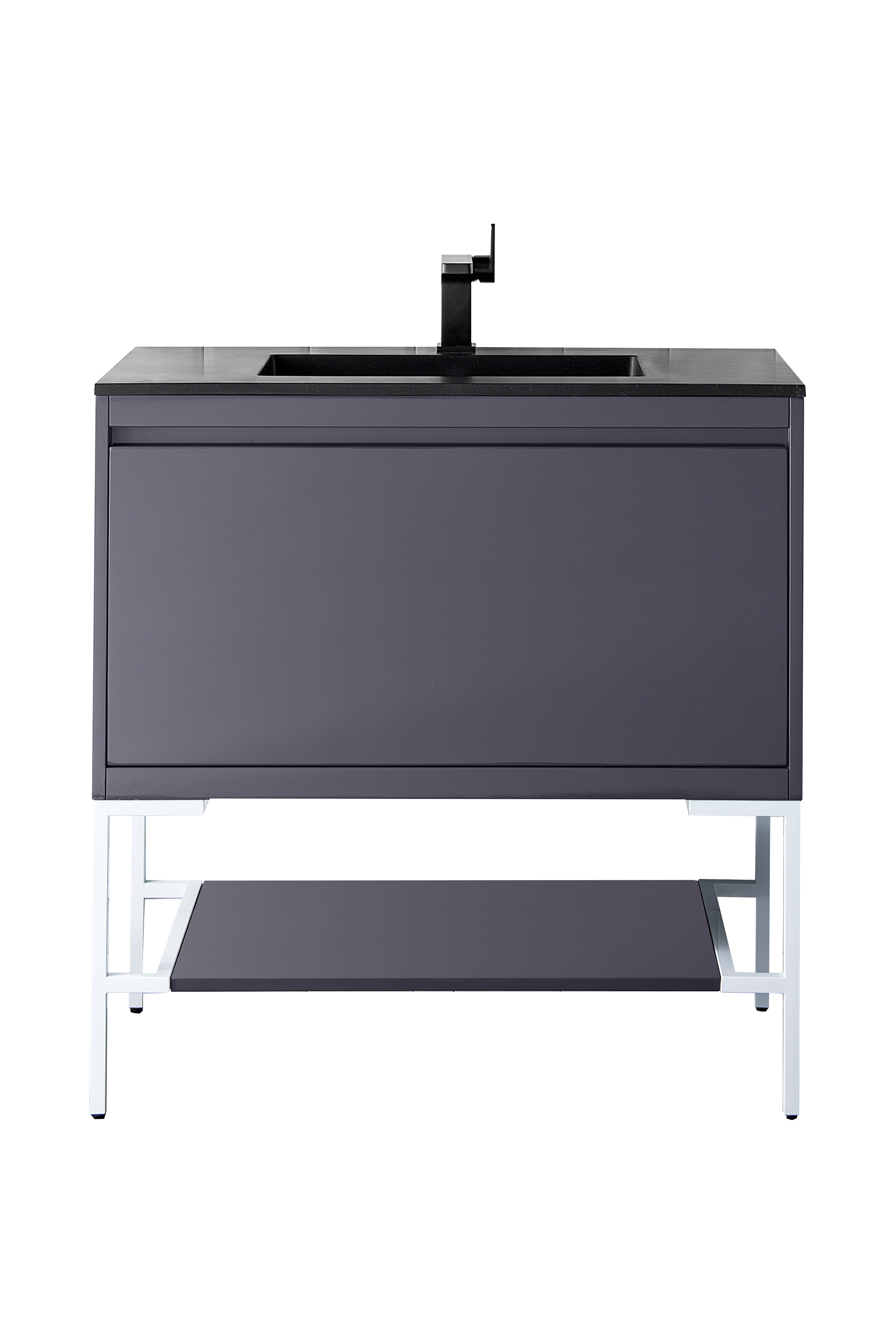 James Martin 801V35.4MGGGWCHB Milan 35.4" Single Vanity Cabinet, Modern Grey Glossy, Glossy White w/Charcoal Black Composite Top