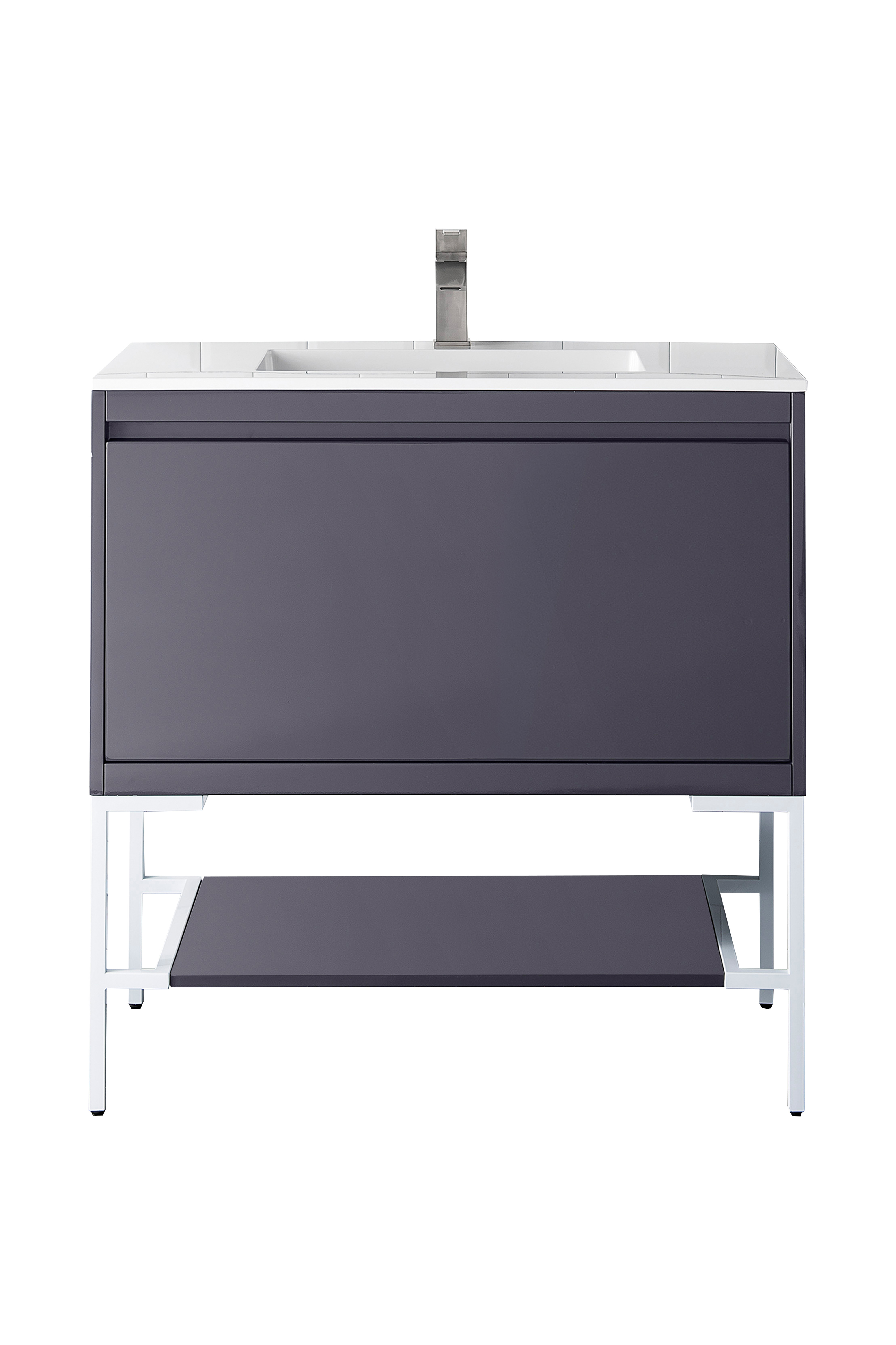 James Martin 801V35.4MGGGWGW Milan 35.4" Single Vanity Cabinet, Modern Grey Glossy, Glossy White w/Glossy White Composite Top