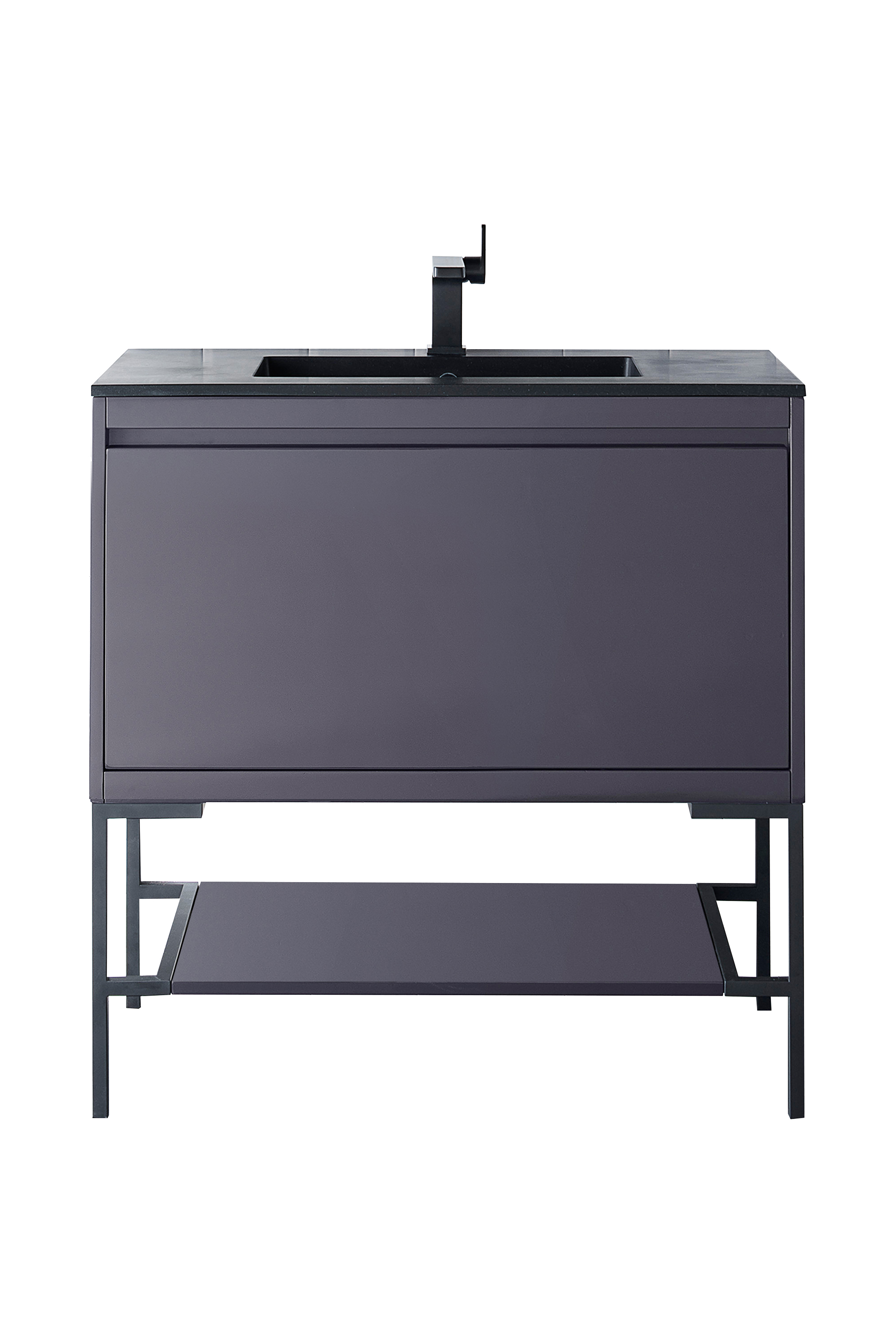 James Martin 801V35.4MGGMBKCHB Milan 35.4" Single Vanity Cabinet, Modern Grey Glossy, Matte Black w/Charcoal Black Composite Top