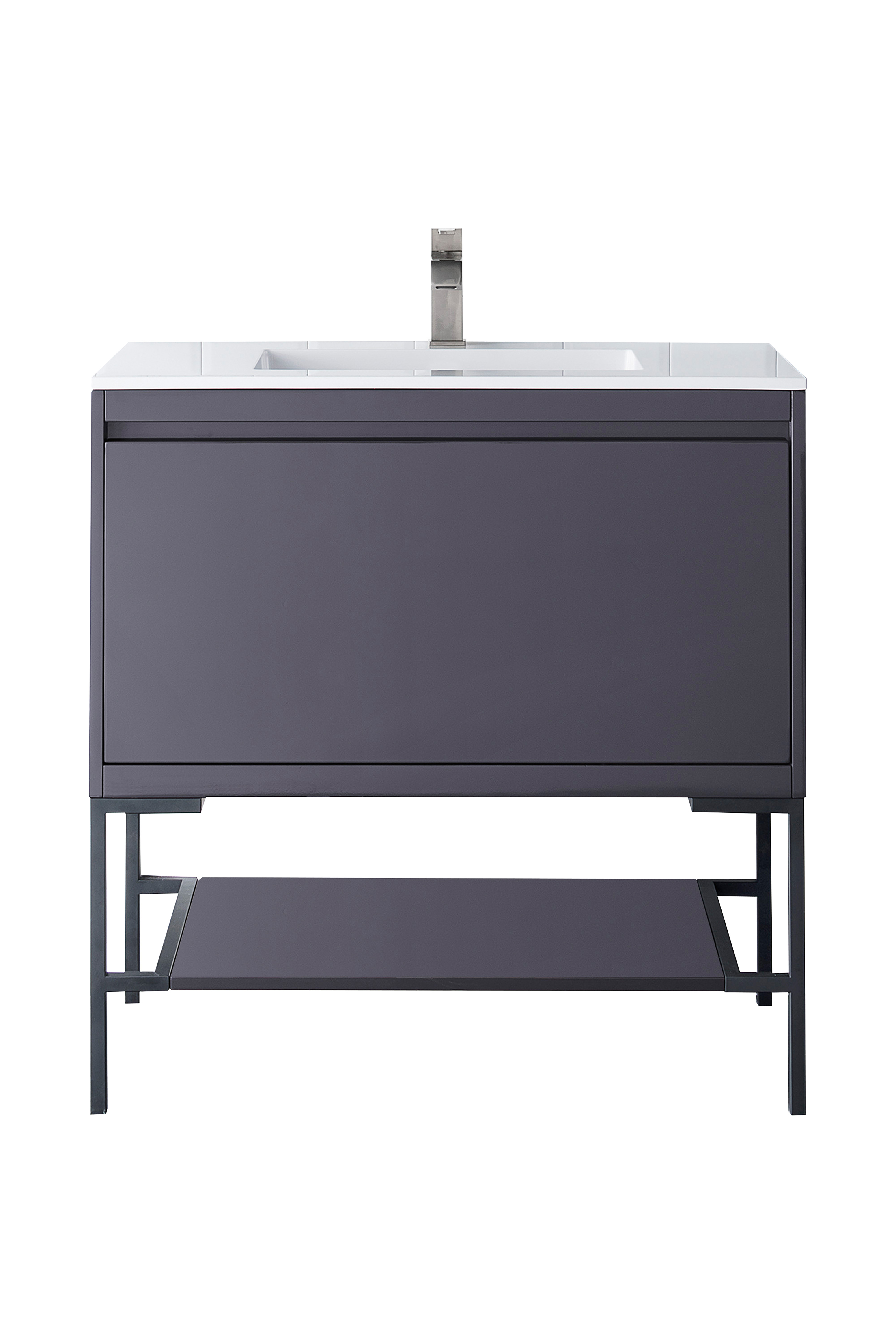 James Martin 801V35.4MGGMBKGW Milan 35.4" Single Vanity Cabinet, Modern Grey Glossy, Matte Black w/Glossy White Composite Top