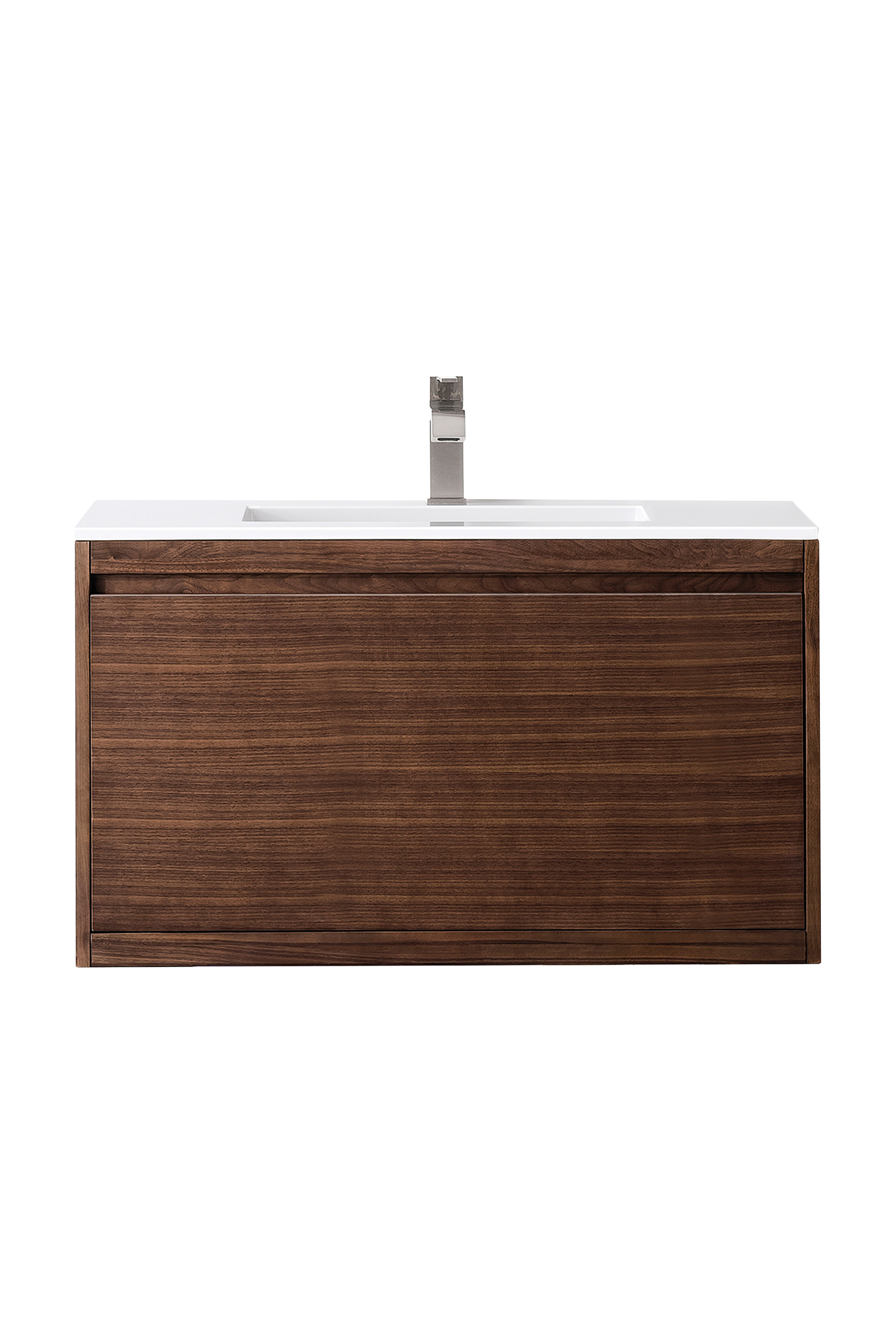 James Martin 801V35.4WLTGW Milan 35.4" Single Vanity Cabinet, Mid Century Walnut w/Glossy White Composite Top