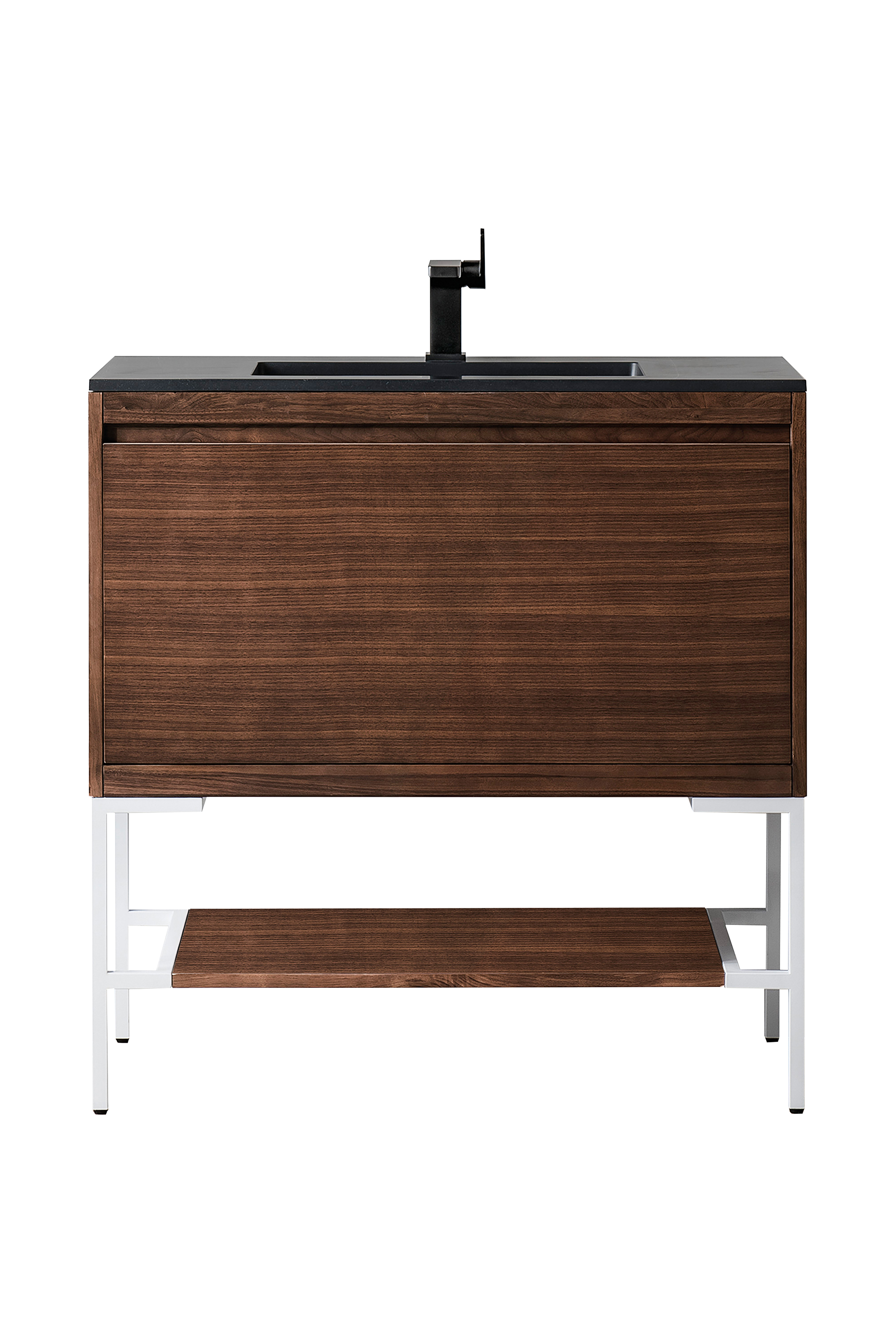 James Martin 801V35.4WLTGWCHB Milan 35.4" Single Vanity Cabinet, Mid Century Walnut, Glossy White w/Charcoal Black Composite Top