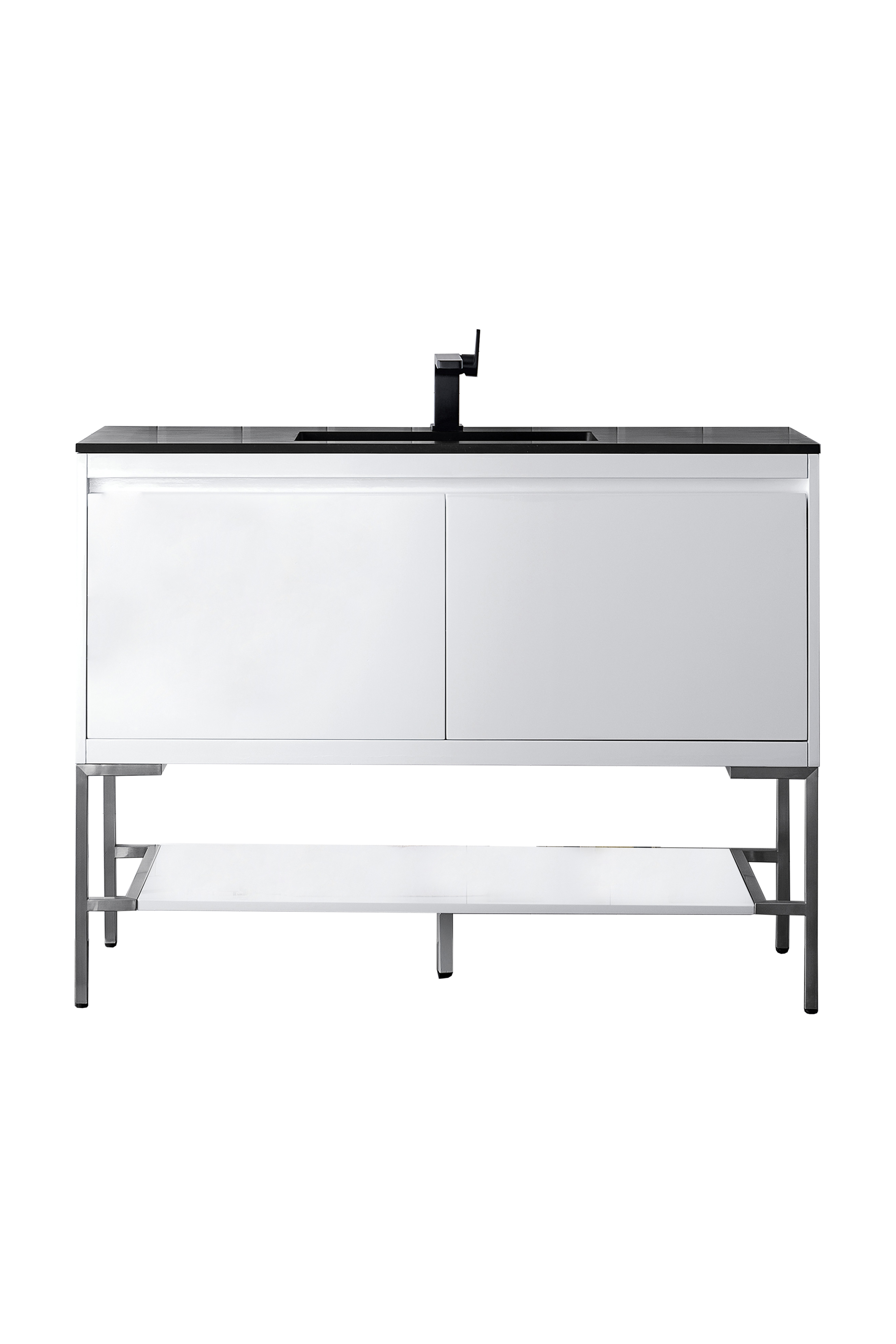 James Martin 801V47.3GWBNKCHB Milan 47.3" Single Vanity Cabinet, Glossy White, Brushed Nickel w/Charcoal Black Composite Top
