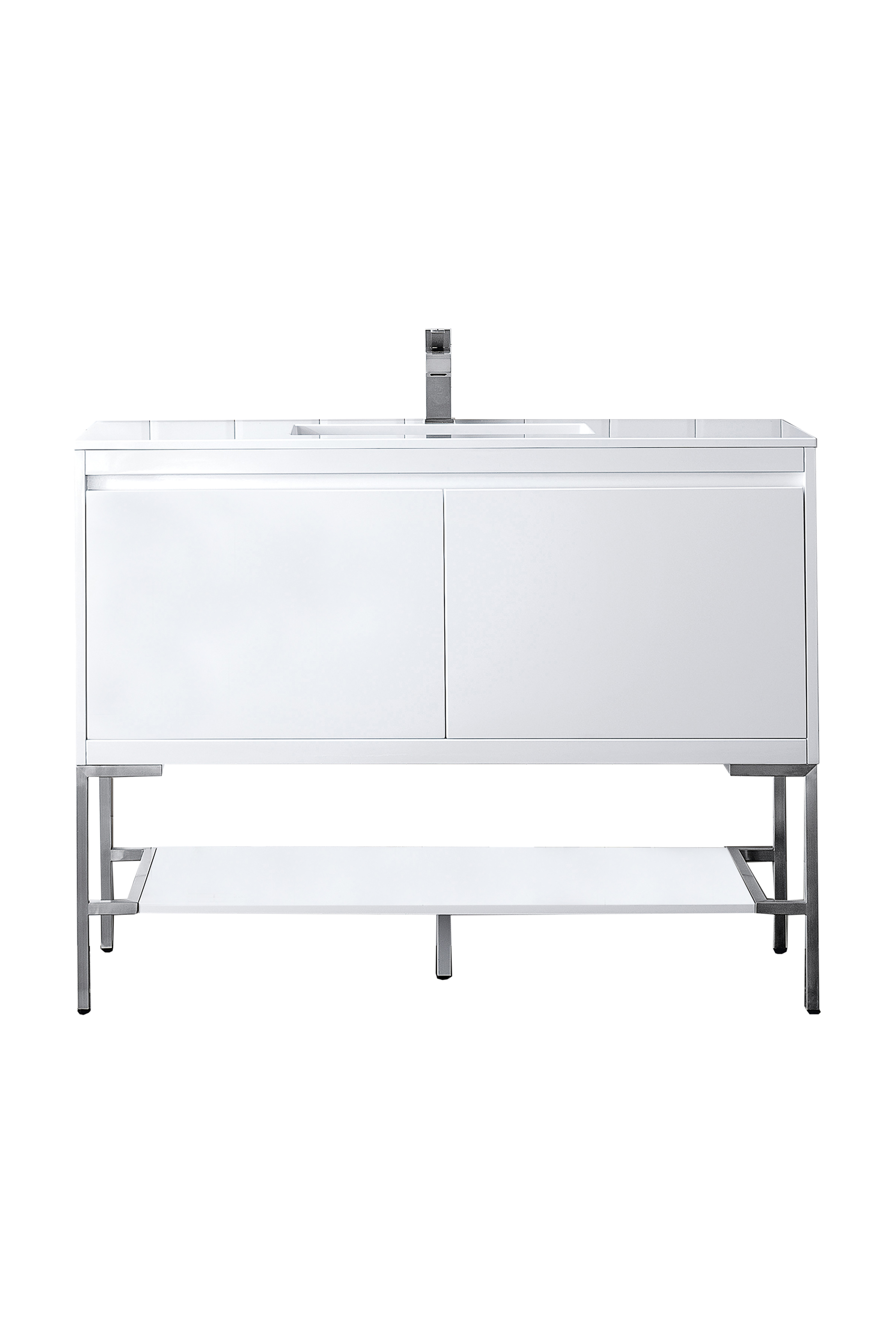 James Martin 801V47.3GWBNKGW Milan 47.3" Single Vanity Cabinet, Glossy White, Brushed Nickel w/Glossy White Composite Top