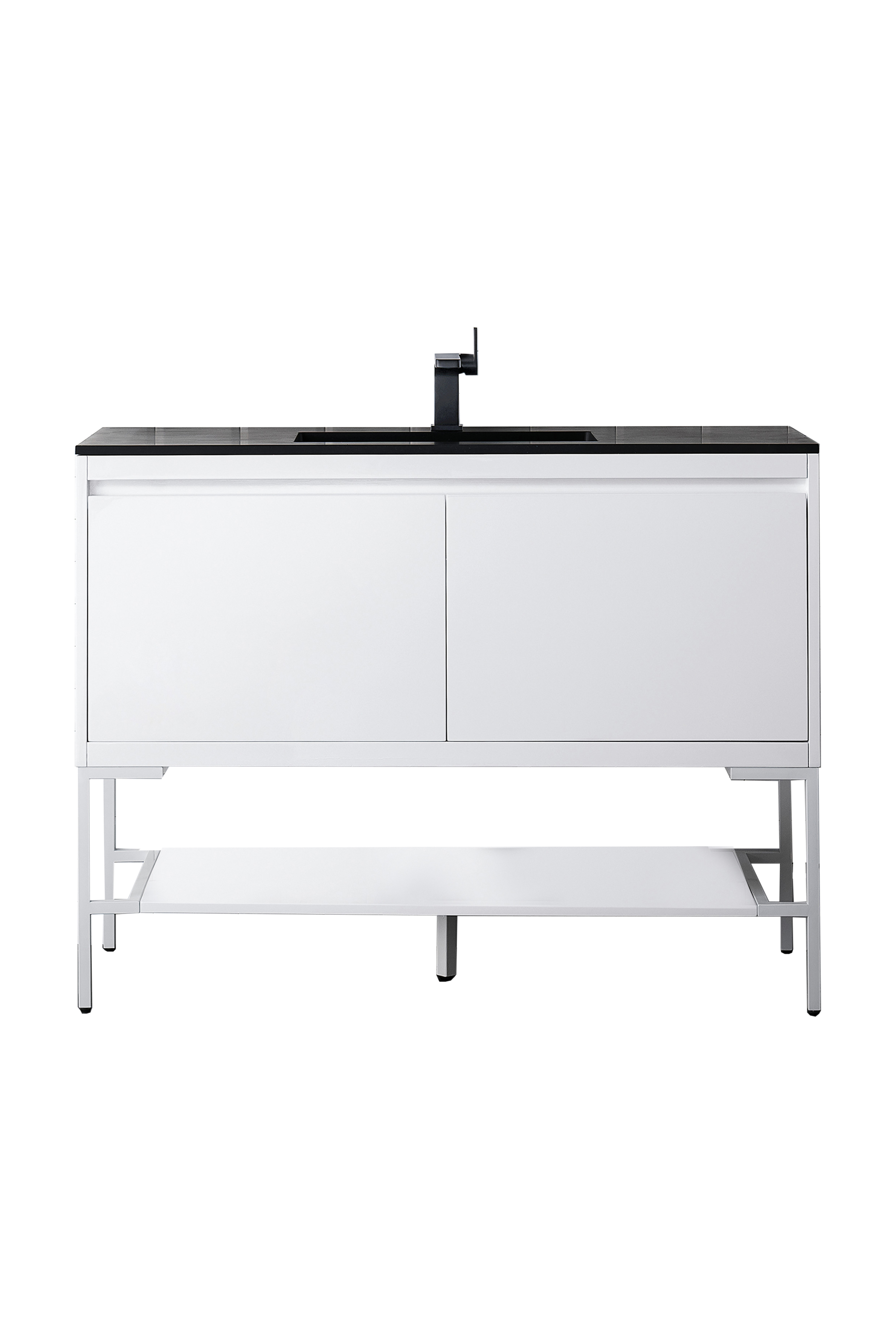 James Martin 801V47.3GWGWCHB Milan 47.3" Single Vanity Cabinet, Glossy White, Glossy White w/Charcoal Black Composite Top